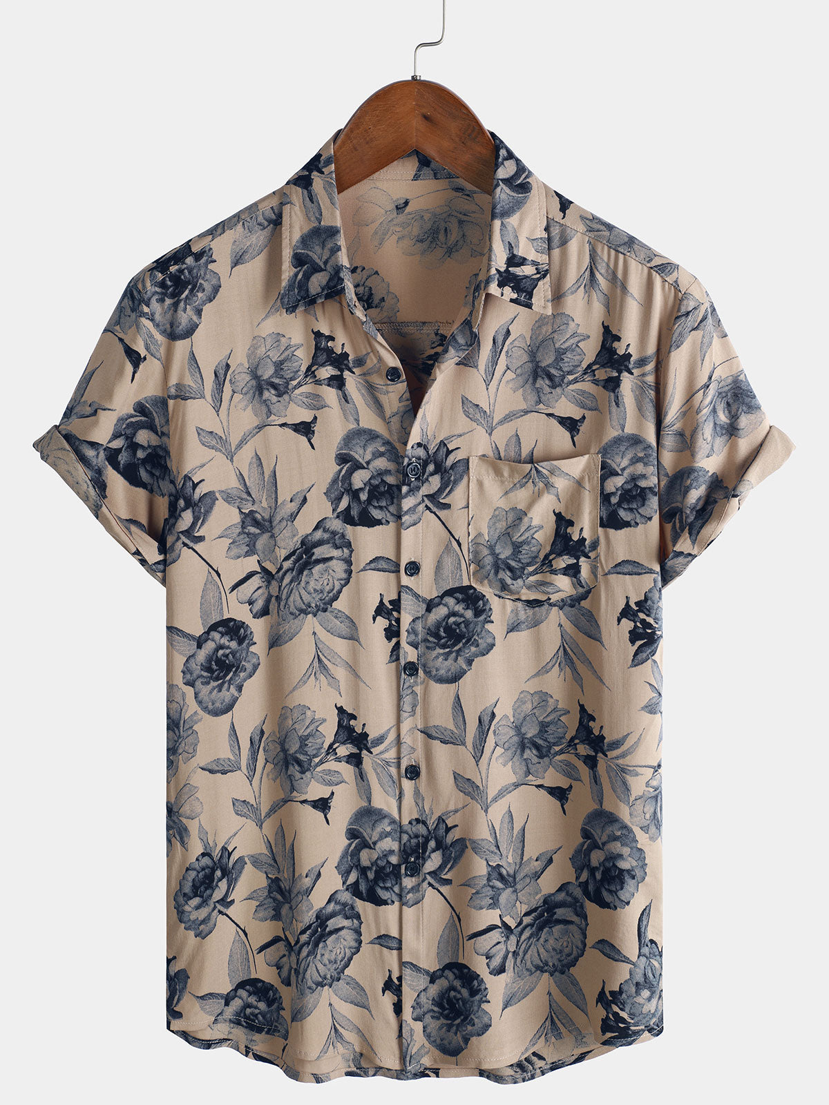 Chemise d'été à manches courtes pour homme, imprimé floral vintage