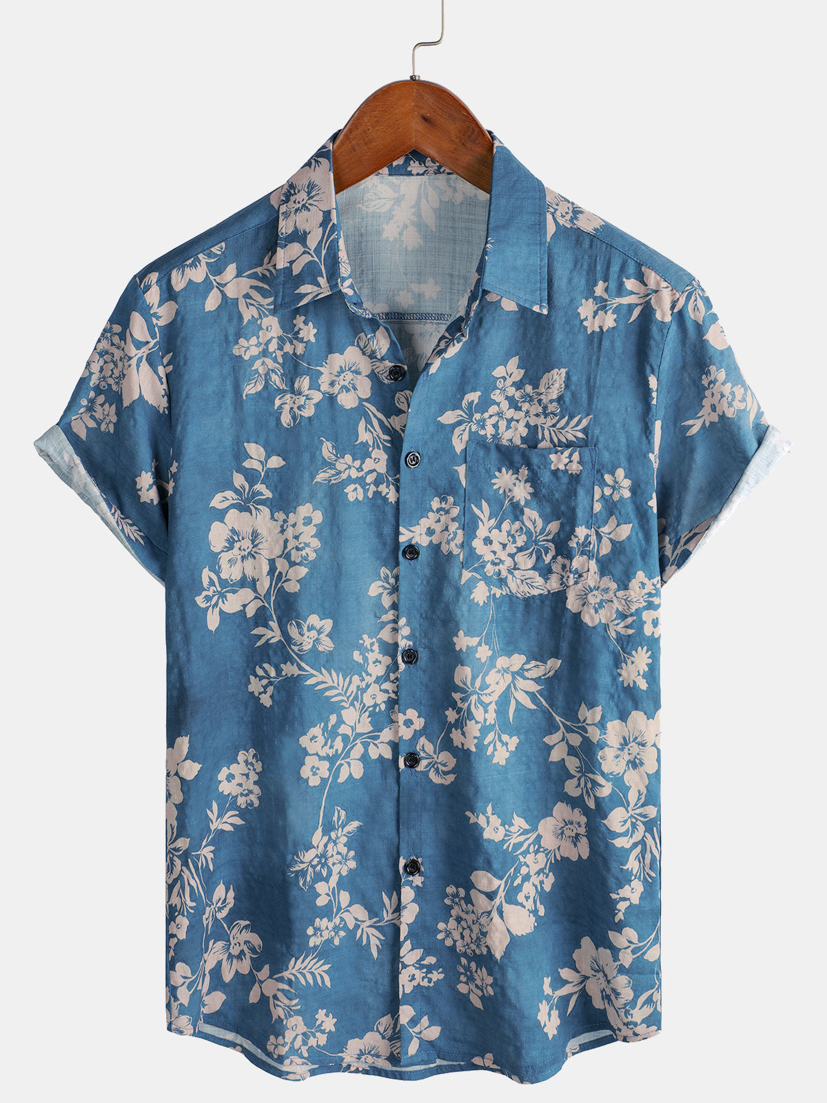 Chemise d'été à manches courtes en coton à imprimé floral pour homme
