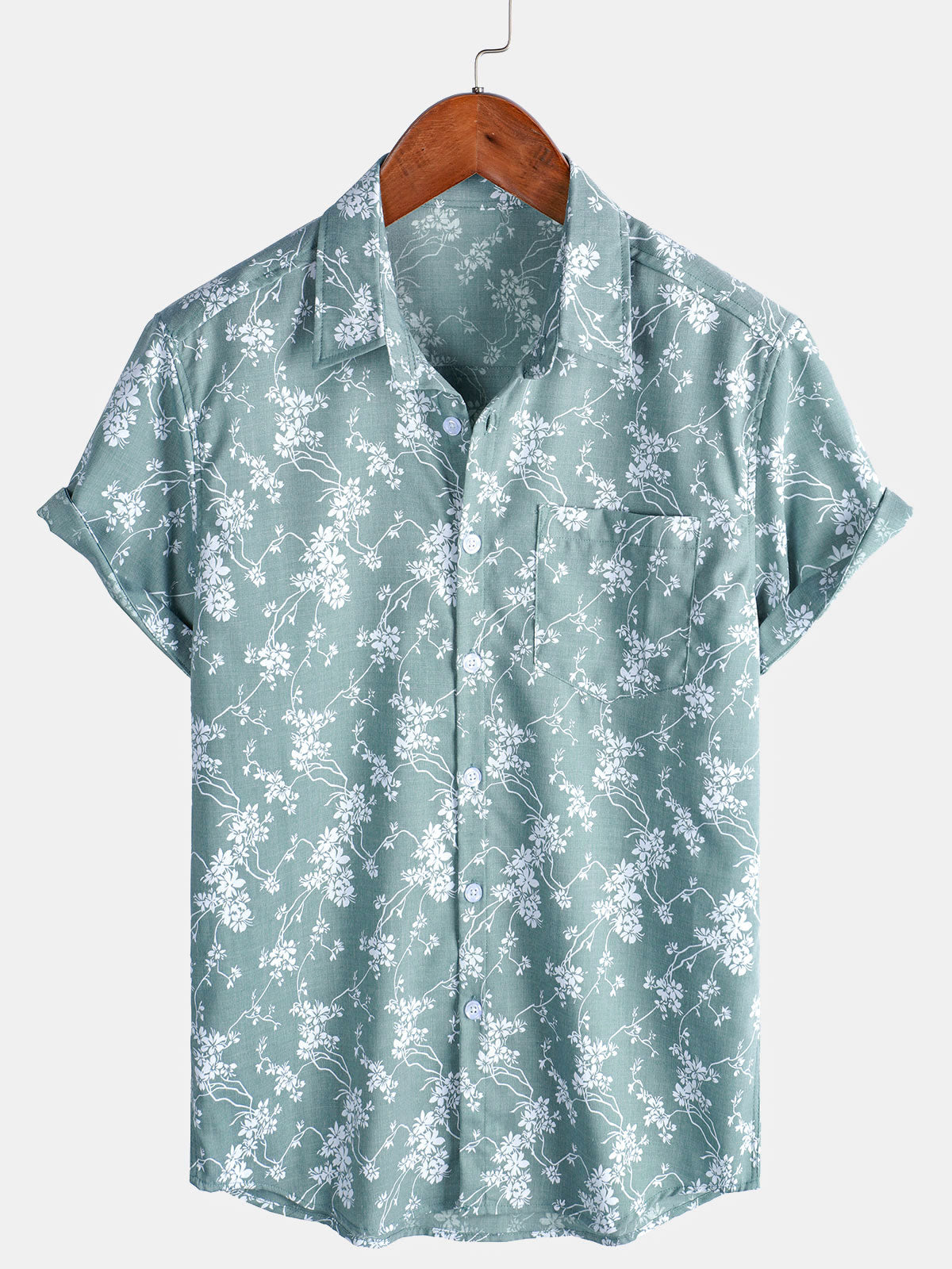 Chemise boutonnée respirante à manches courtes et motif floral pour homme