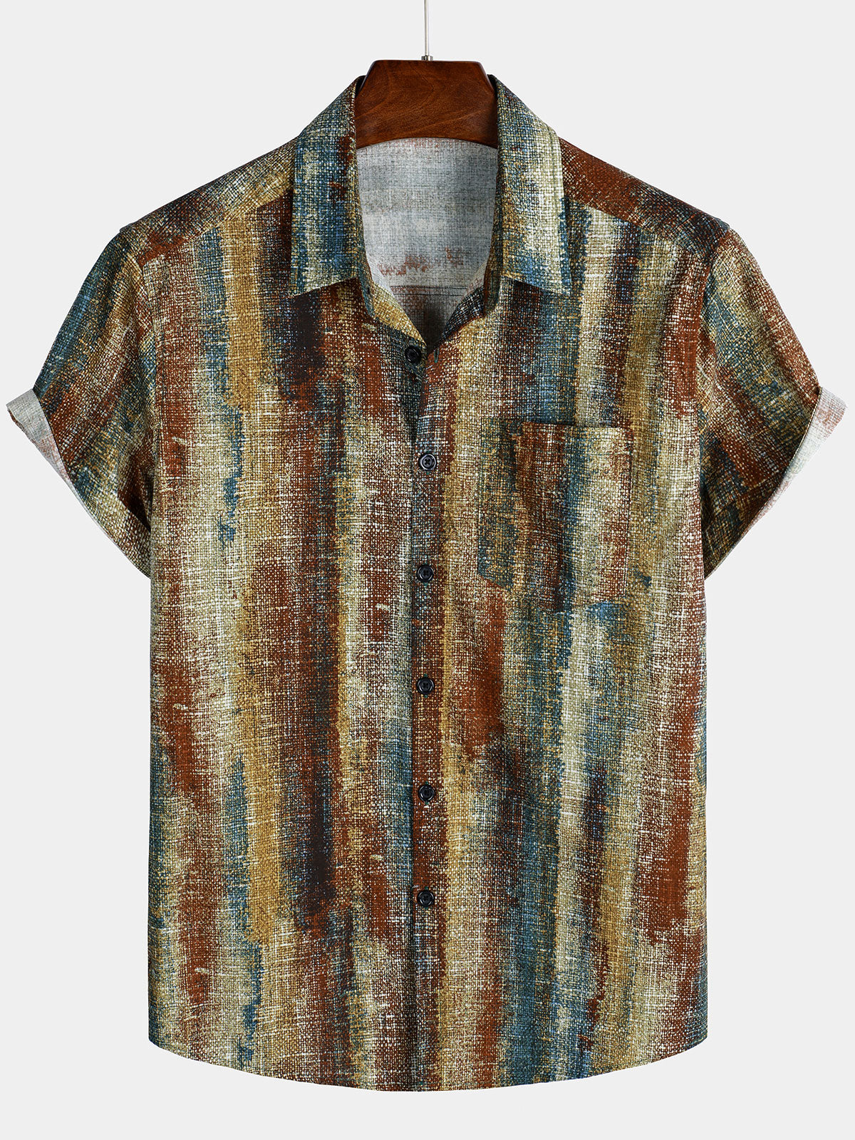 Chemise rayée à manches courtes et poches boutonnées pour homme