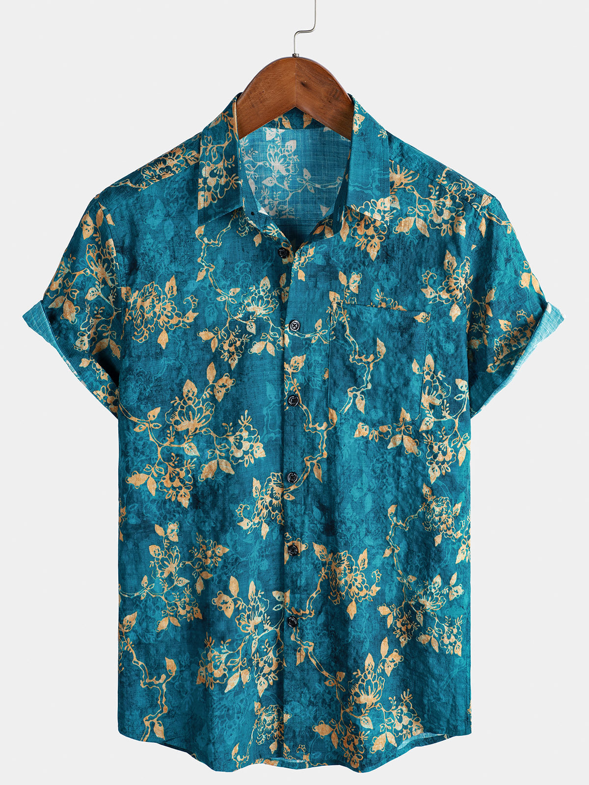 Chemise hawaïenne d'été respirante à manches courtes et imprimé floral bleu pour homme