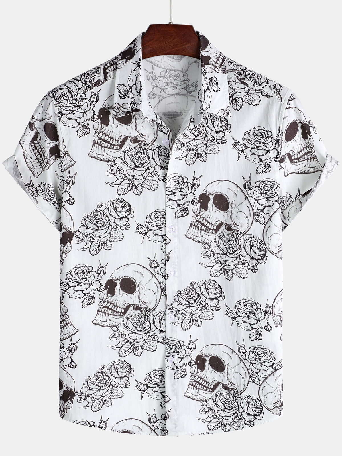 Chemise hawaïenne à manches courtes pour homme, motif crâne et cool rock