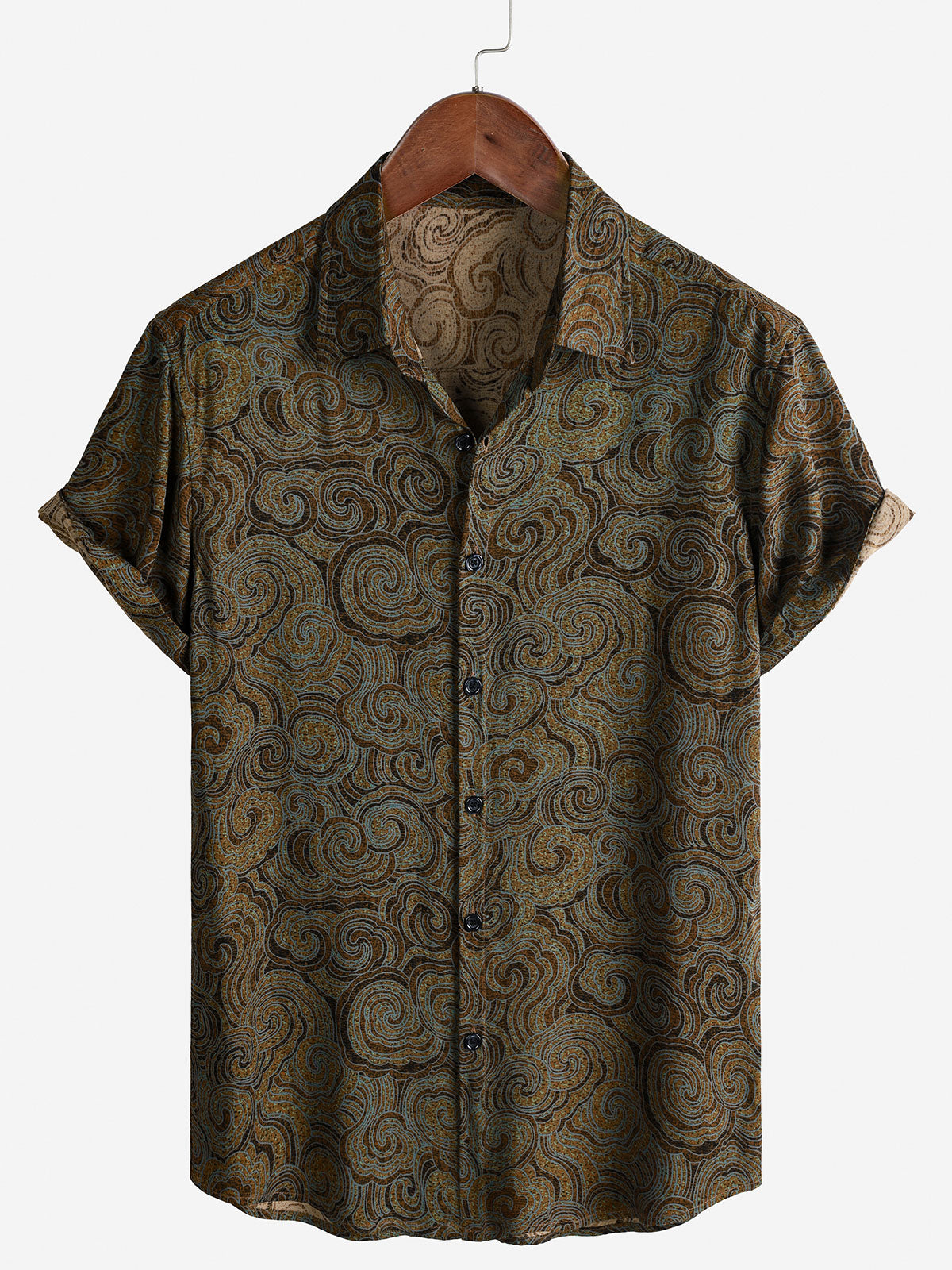 Chemise Homme Marron Décontractée Style Vacances Boutonnée Manches Courtes