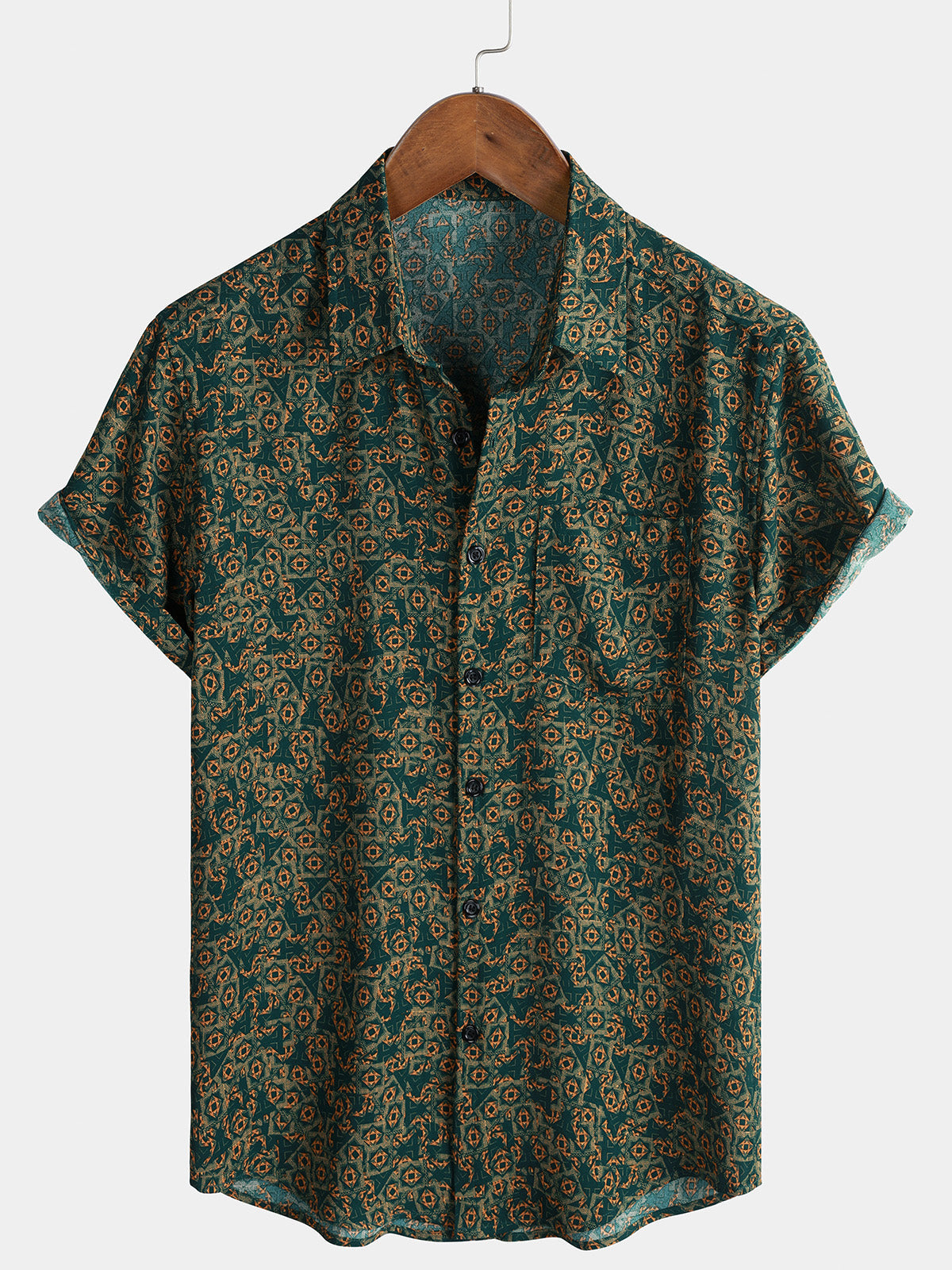 Chemise Homme Géométrique Verte avec Poche