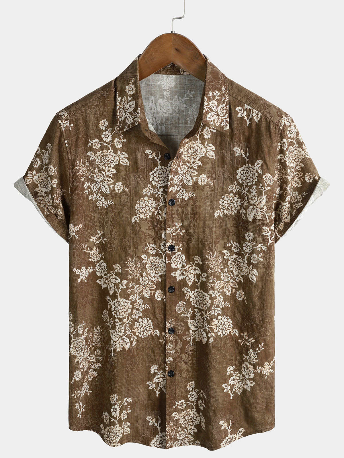 Chemise Homme Marron Florale Vintage en Coton