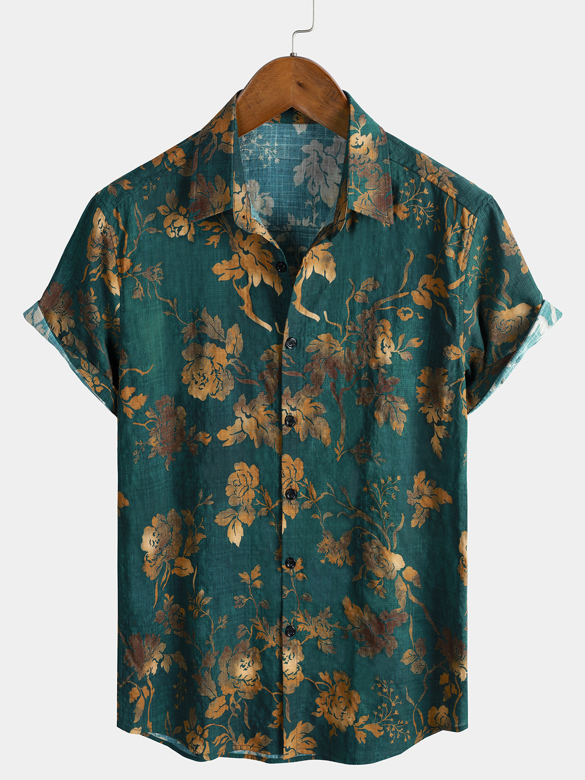 Chemise manches courtes hawaïenne verte vintage en coton