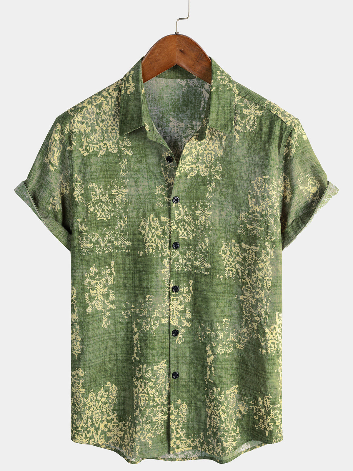 Chemise Homme Verte Vintage Manches Courtes