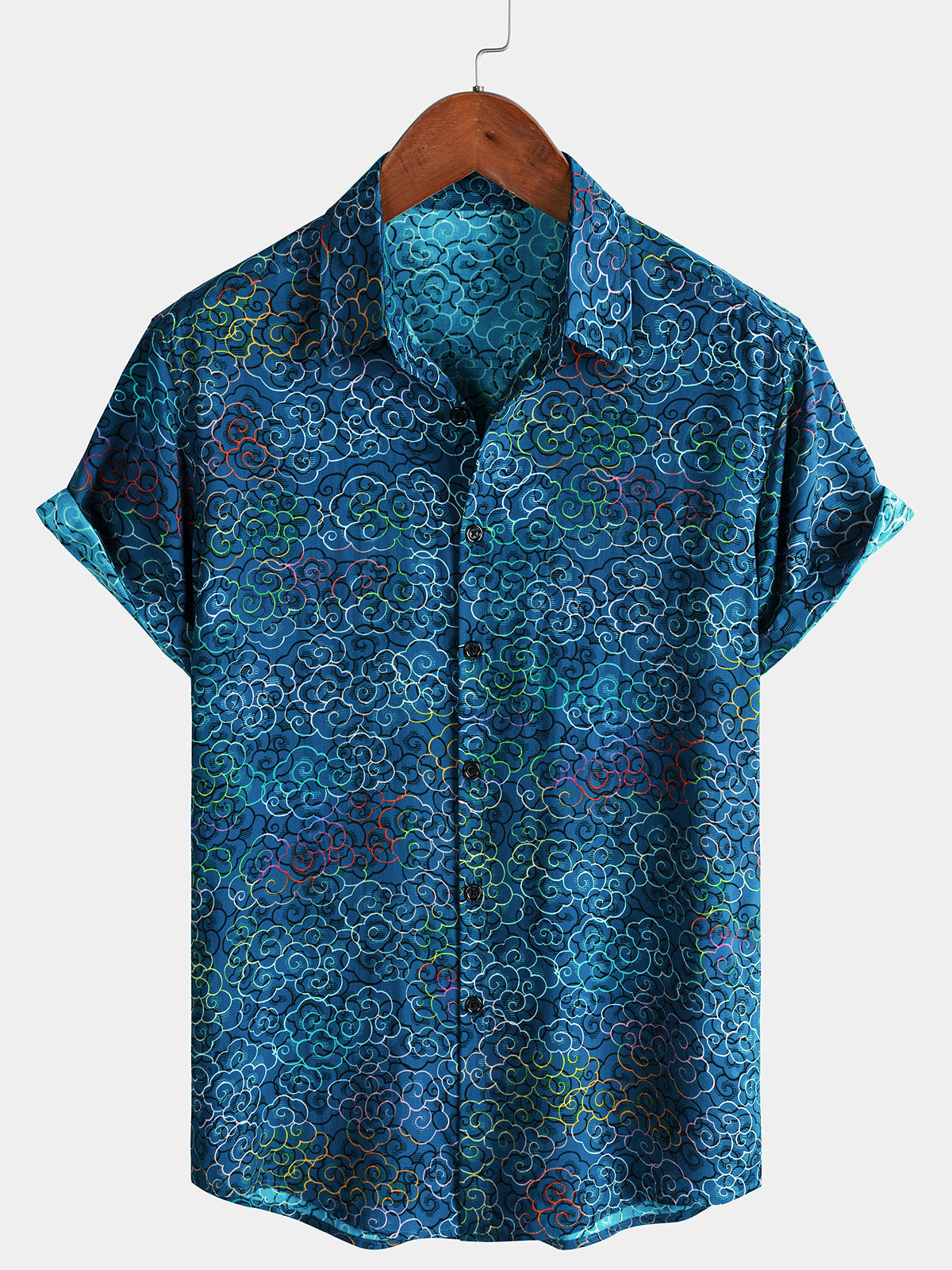 Chemise Homme Artistique Bleue Manches Courtes