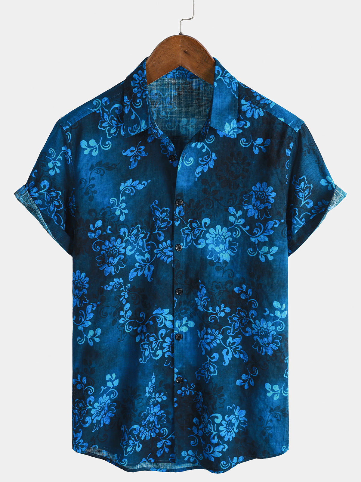 Chemise Homme Bleue à Imprimé Floral Hawaïen Style Vacances Manches Courtes