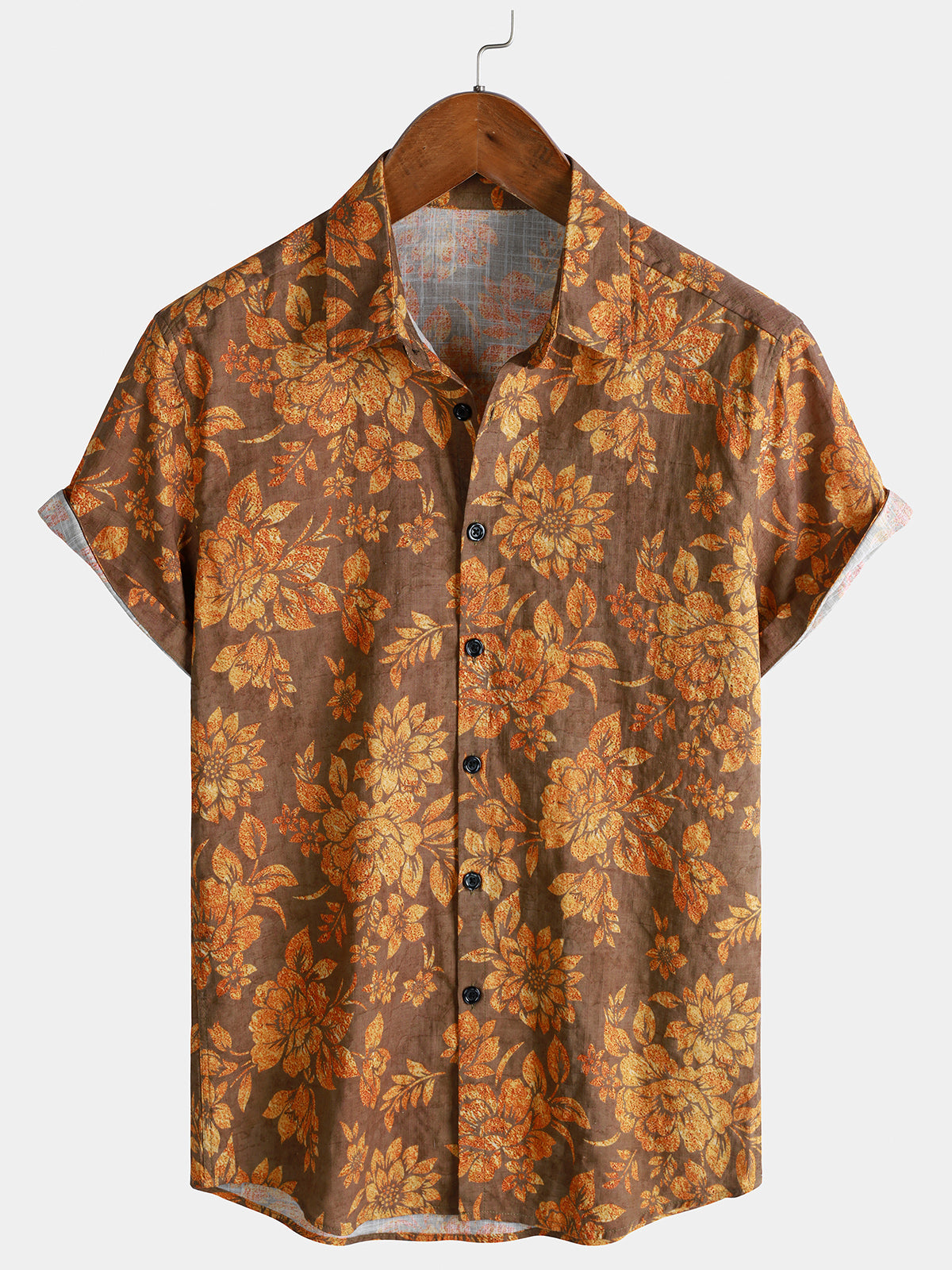 Chemise Homme Florale Marron Rétro Hawaïenne