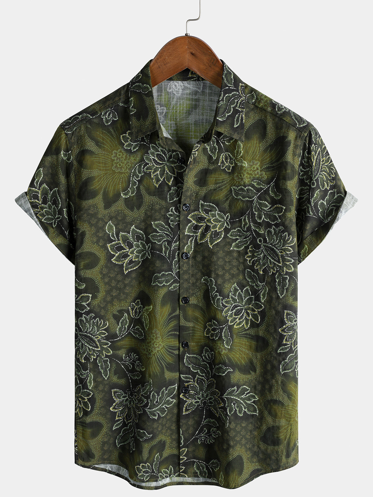 Chemise Homme Florale Verte Vintage