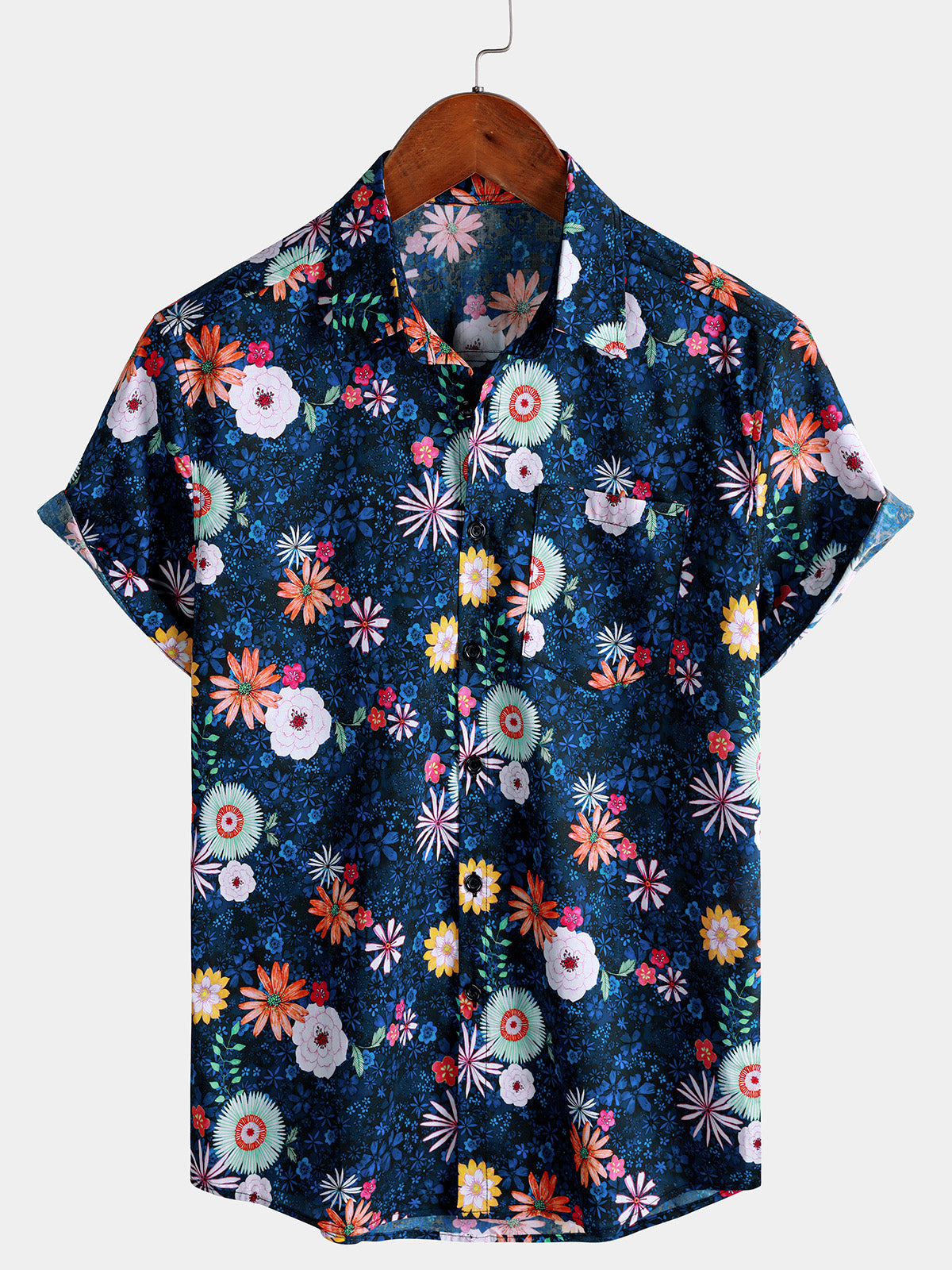 Chemise Homme Bleu Marine Florale Hawaïenne