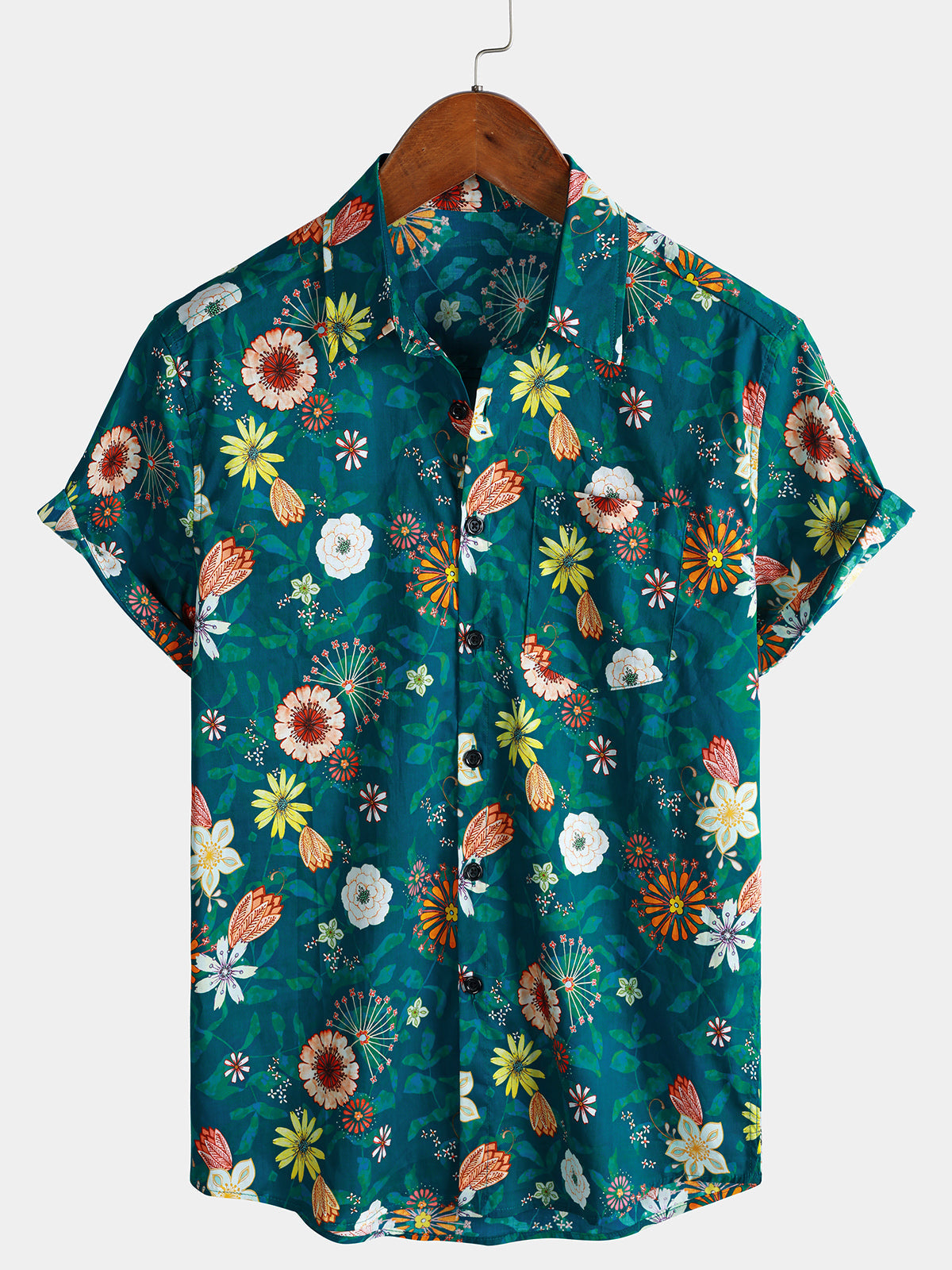 Chemise Homme Florale Verte Hawaïenne en Coton