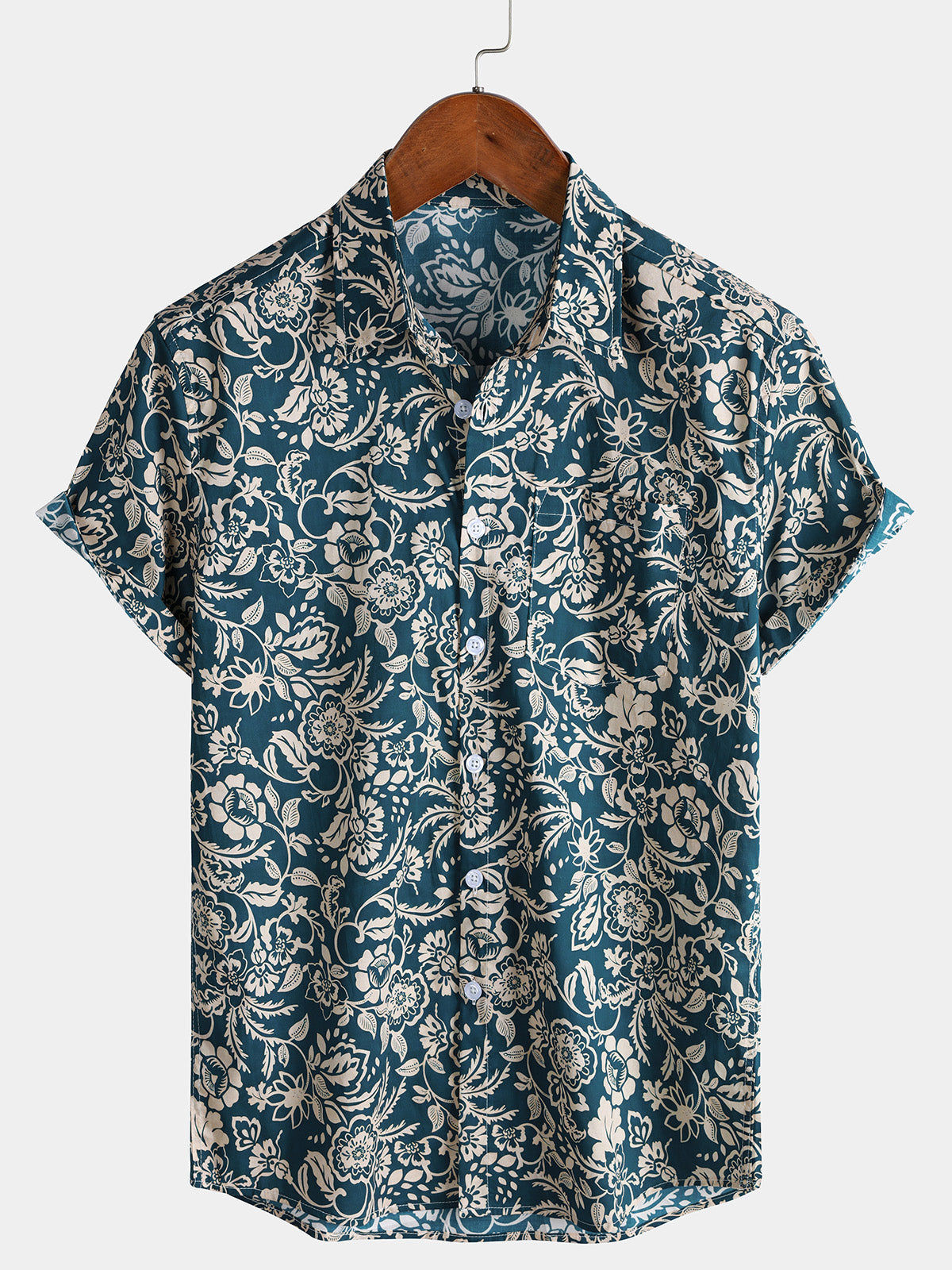 Chemise Homme Verte à Motif Floral Paisley Hawaïen Vintage Style Vacances Manches Courtes