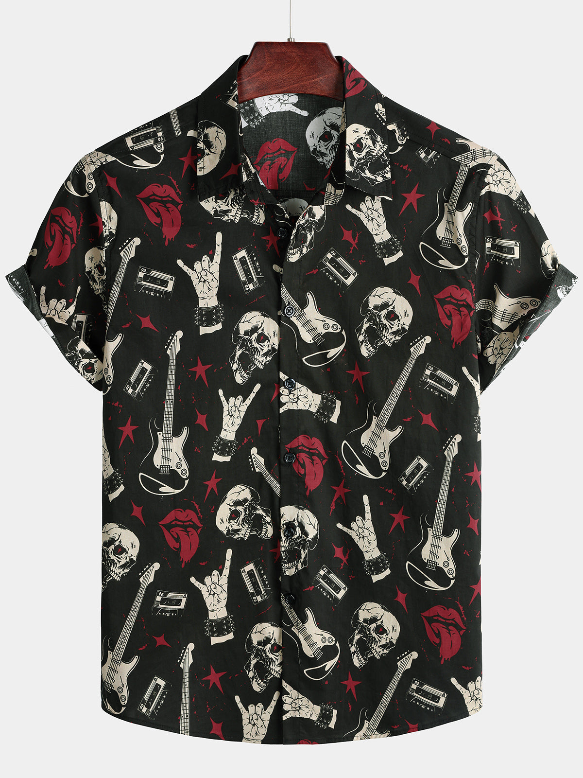 Chemise Homme Hawaïenne Skull & Guitare Rock