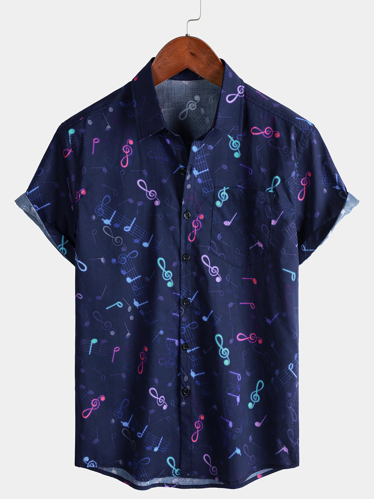 Chemise Homme Bleu Marine Festival Vacances Manches Courtes