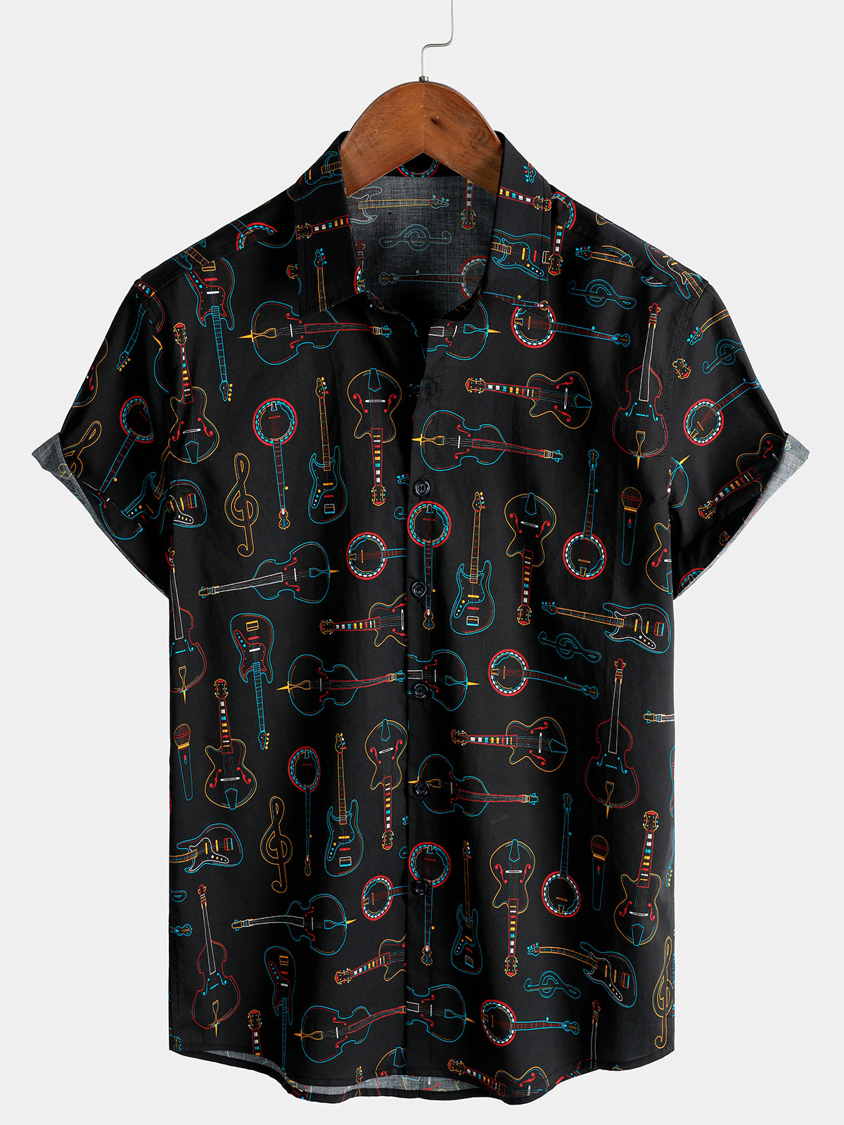 Chemise Homme Coton Motif Musique Manche Courte