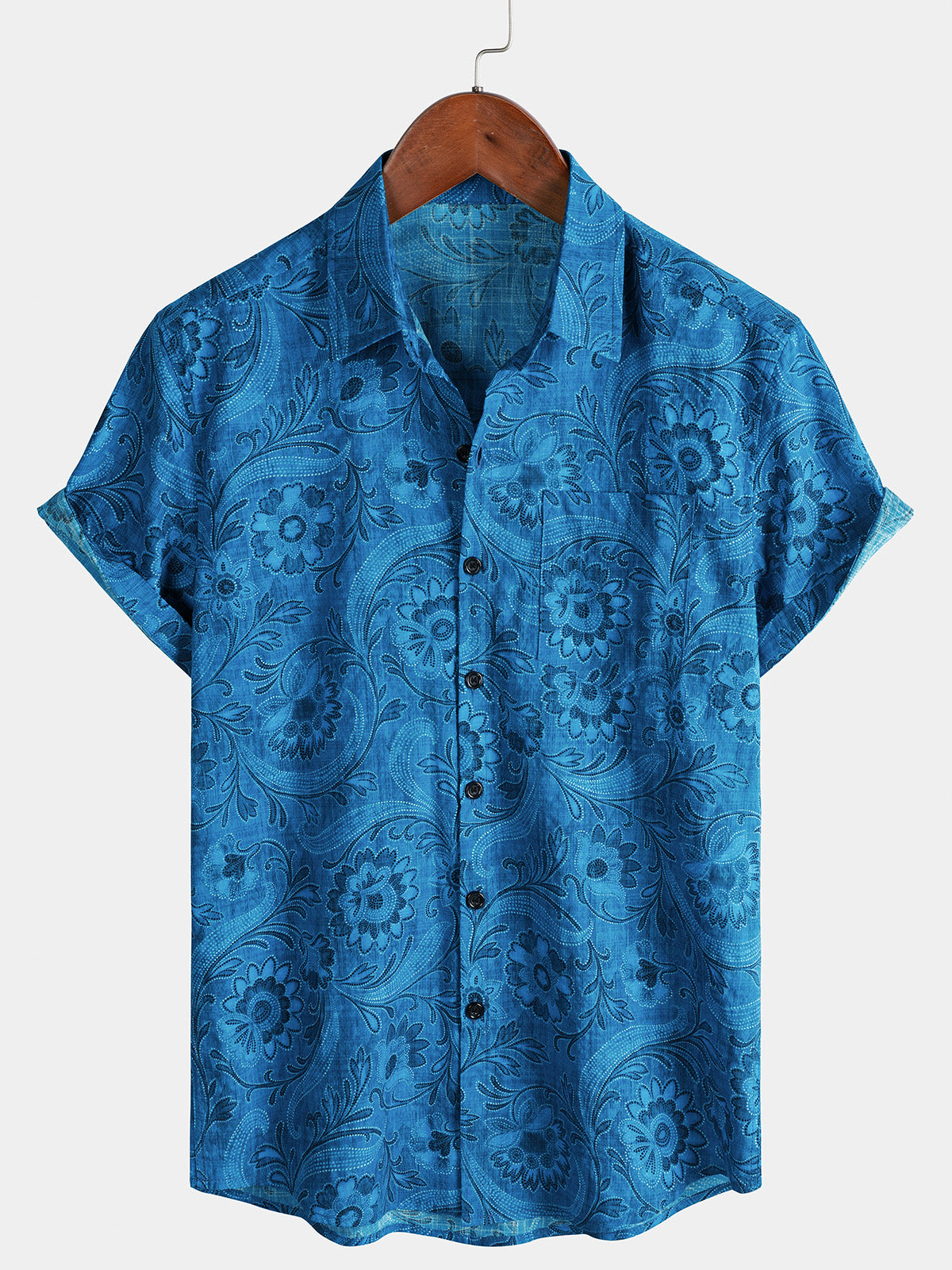 Chemise Homme Bleue Florale Vacances Manches Courtes