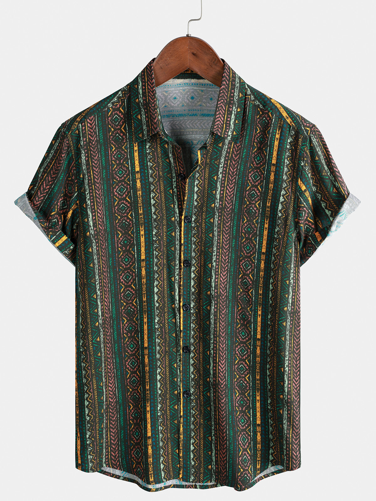 Chemise Homme Verte à Rayures Vintage Manches Courtes