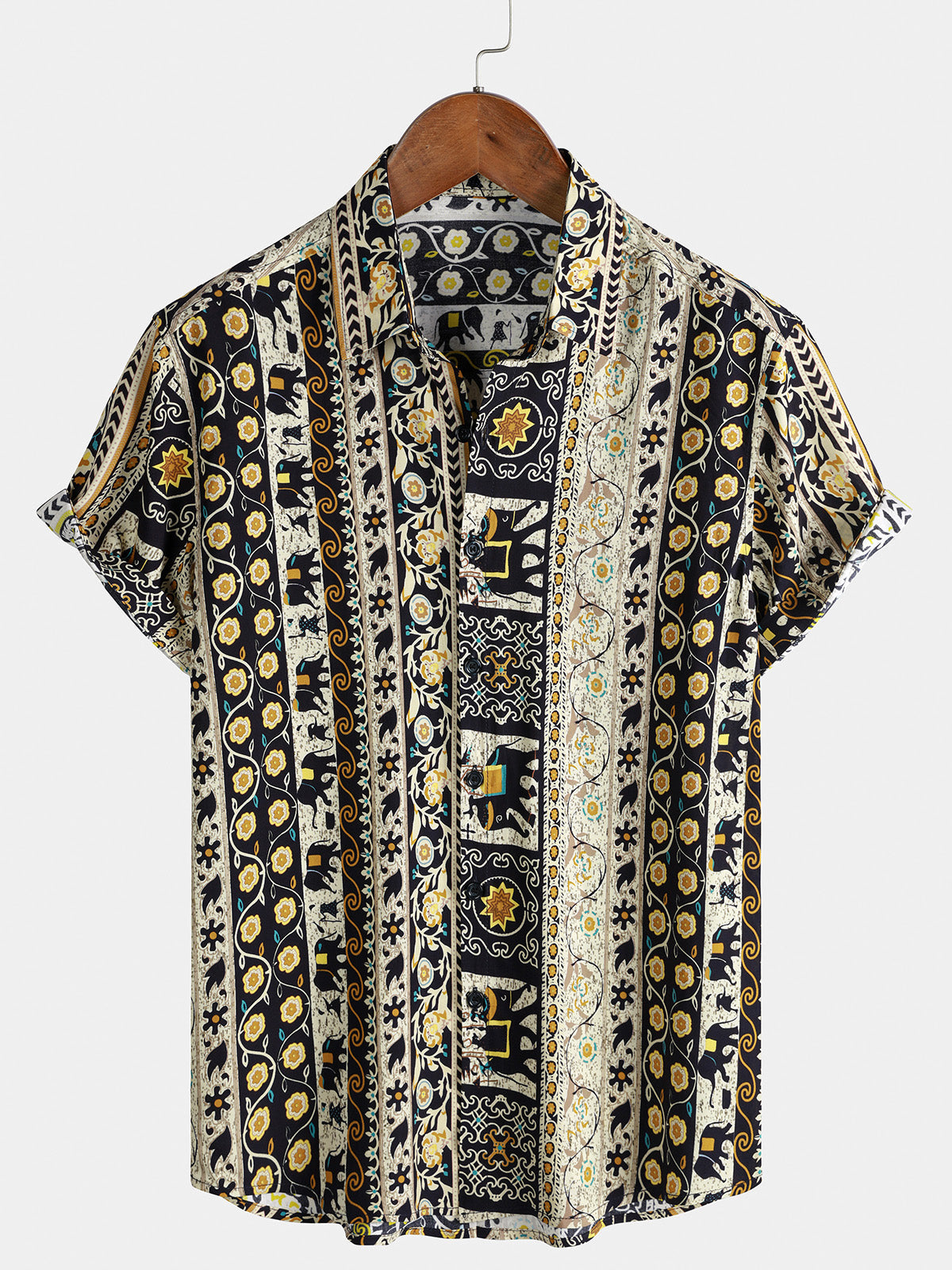 Chemise Homme Rayures Tribales Vintage Plage Manches Courtes