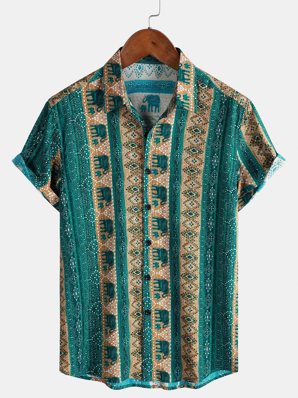Chemise Homme Éléphant Bohème Vintage Resort Manches Courtes