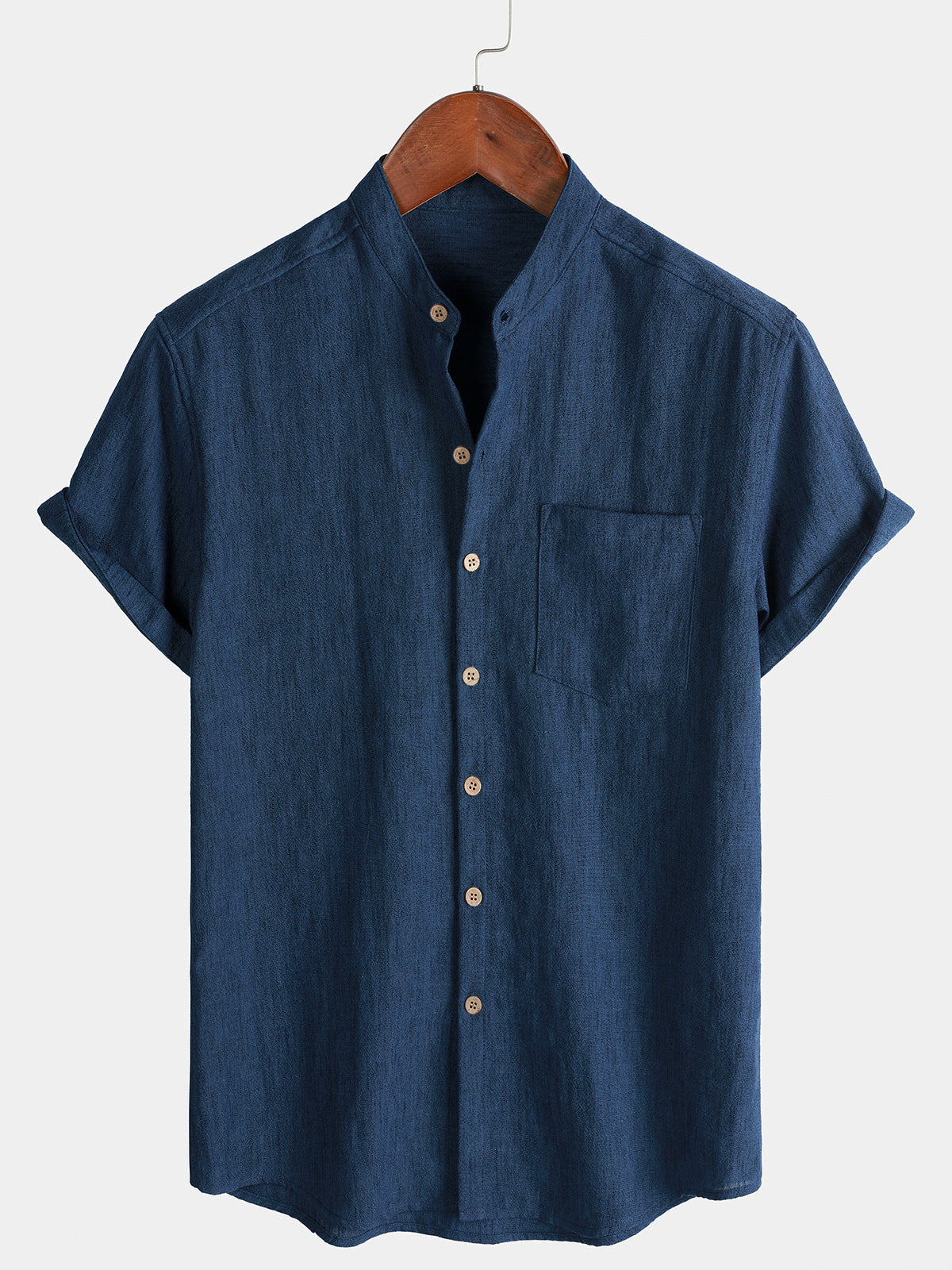 Chemise Homme Unie Col Henley Été Manches Courtes
