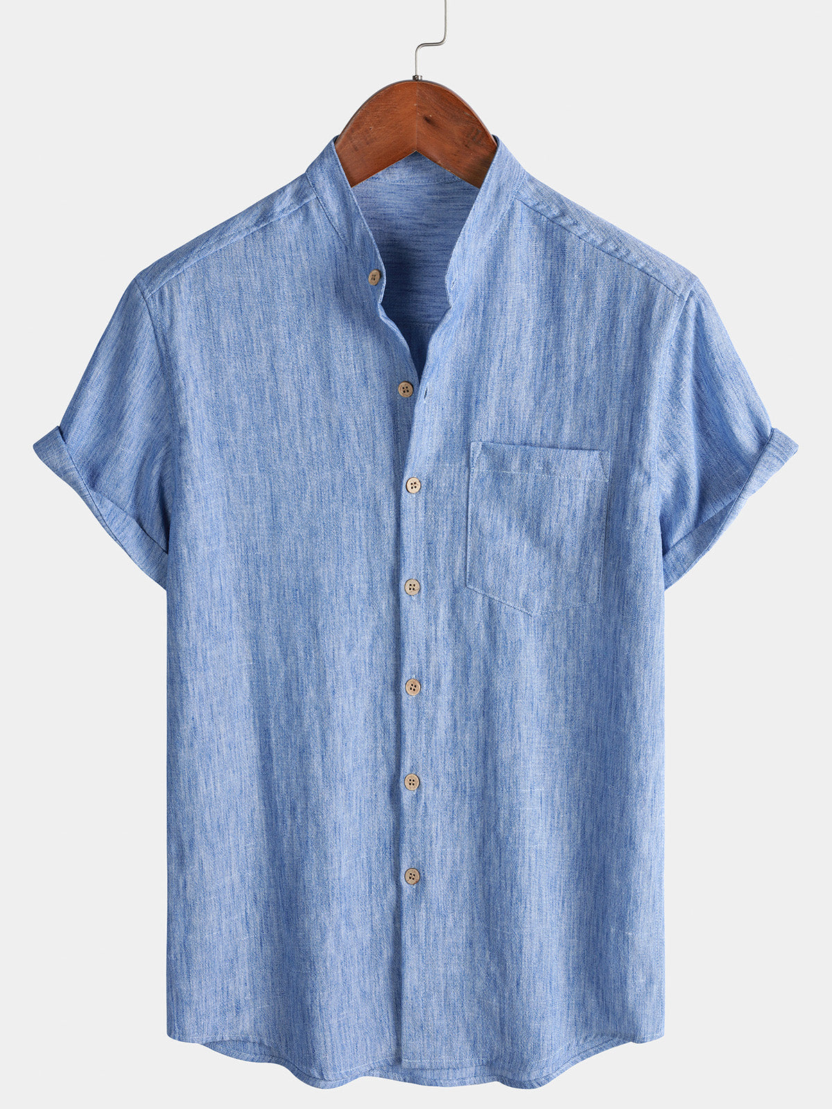 Chemise Homme Unie Col Henley Été Manches Courtes