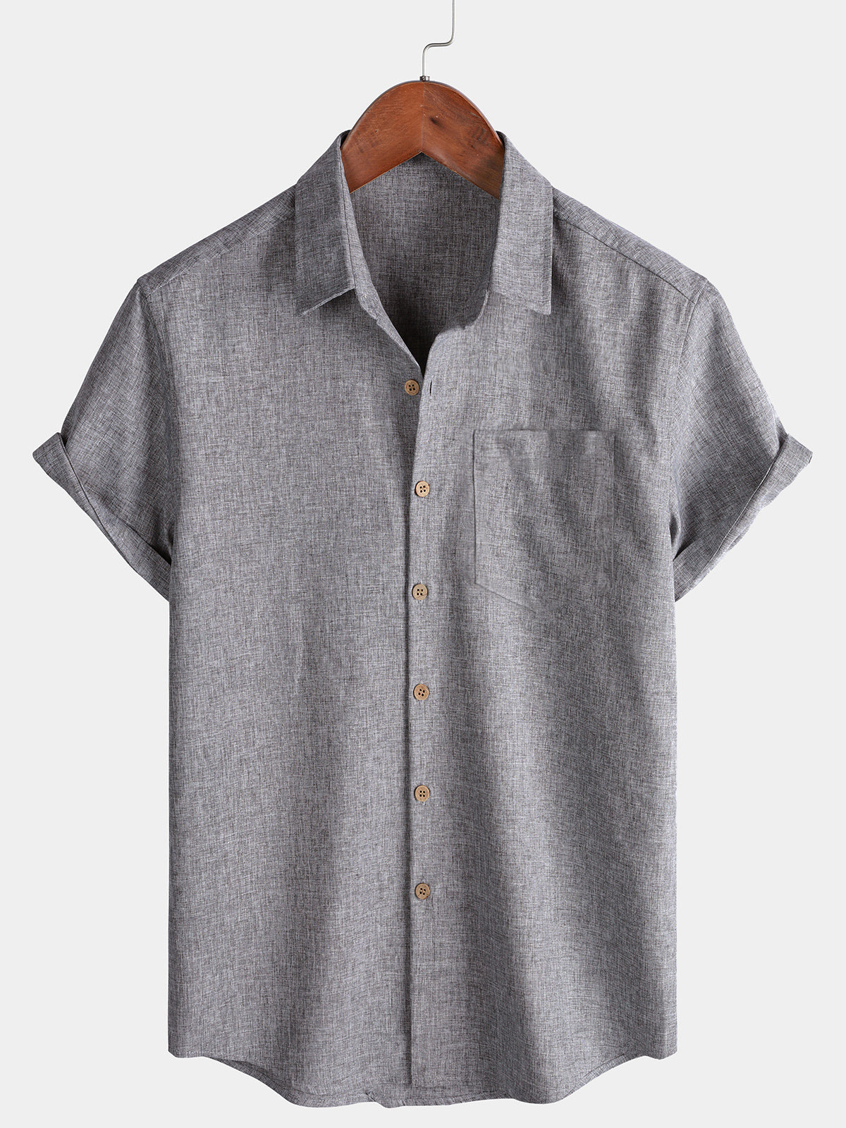 Chemise Homme Unie Boutonnée Décontractée Manches Courtes
