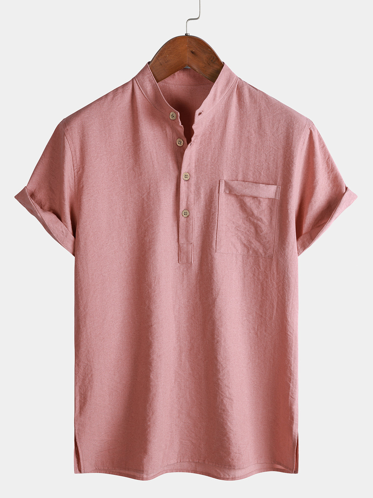 Chemise Homme Unie Col Mao Patte Courte Manches Courtes