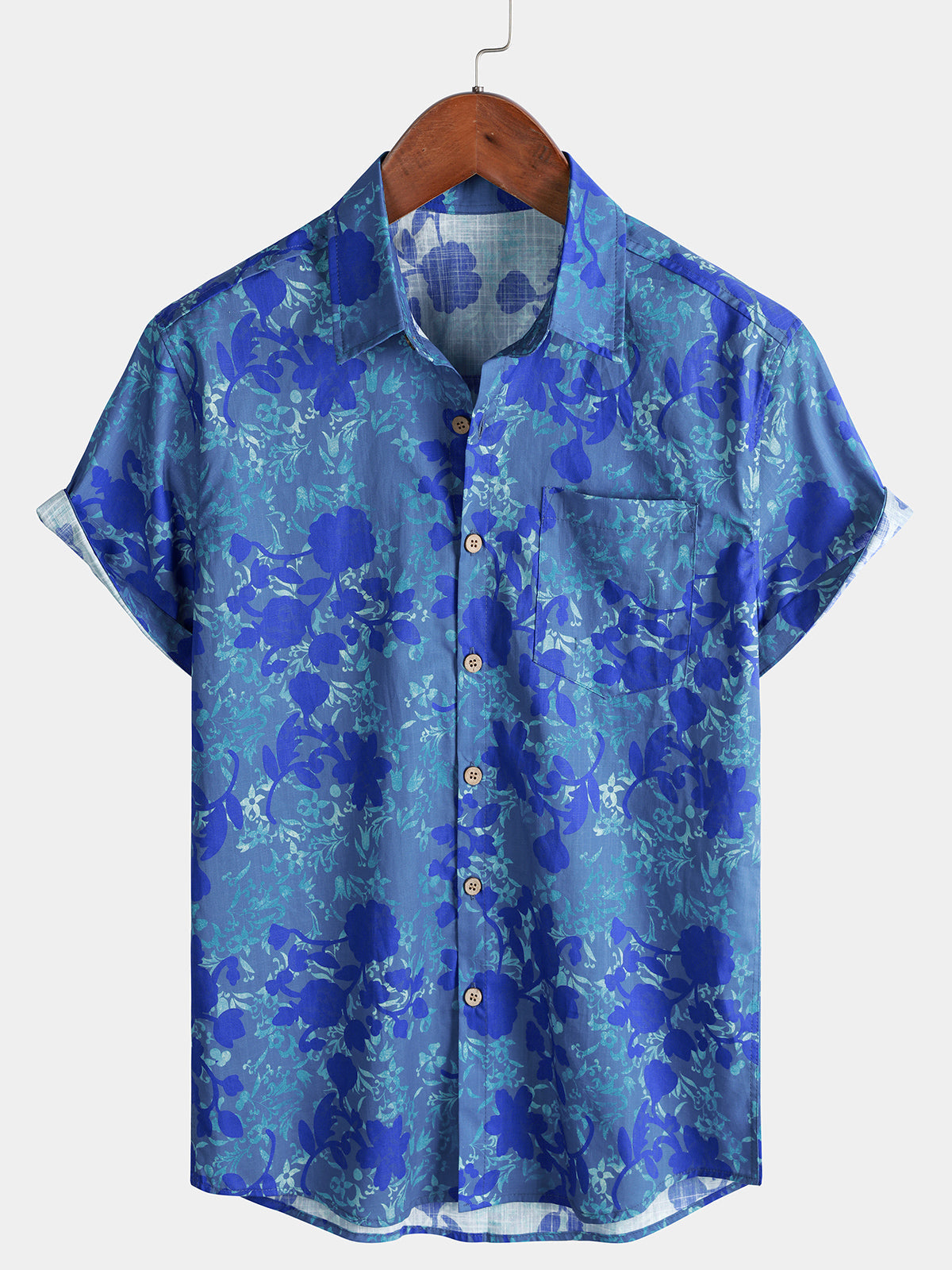 Chemise Homme Hawaïenne Bleue en Coton