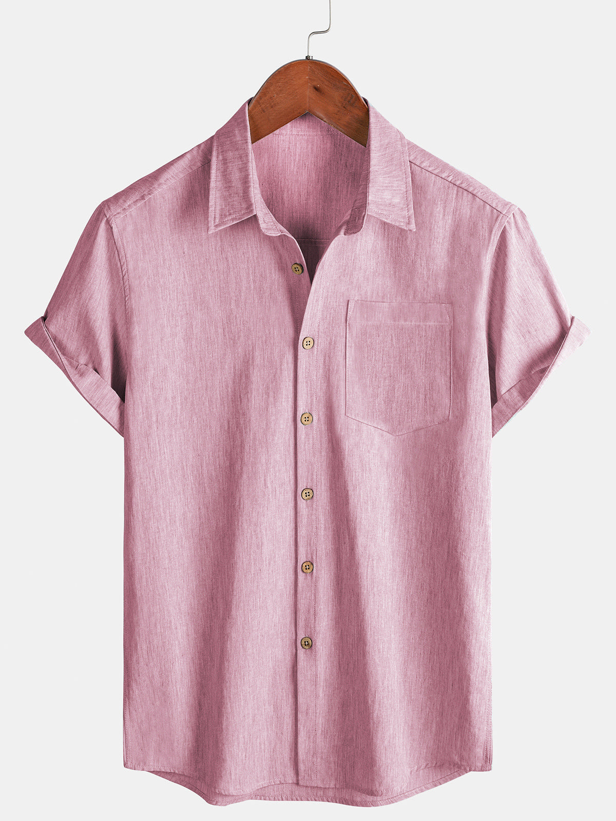 Chemise Sport Homme Confort Unie Rose Manche Courte