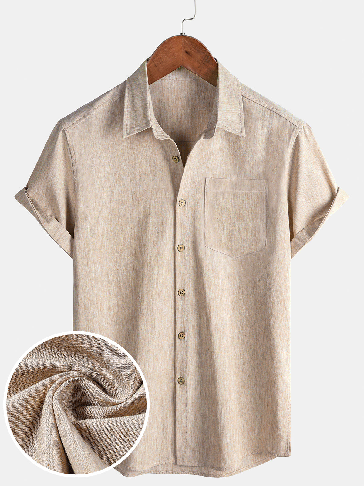 Chemise Sport Homme Confort Unie Beige Manche Courte