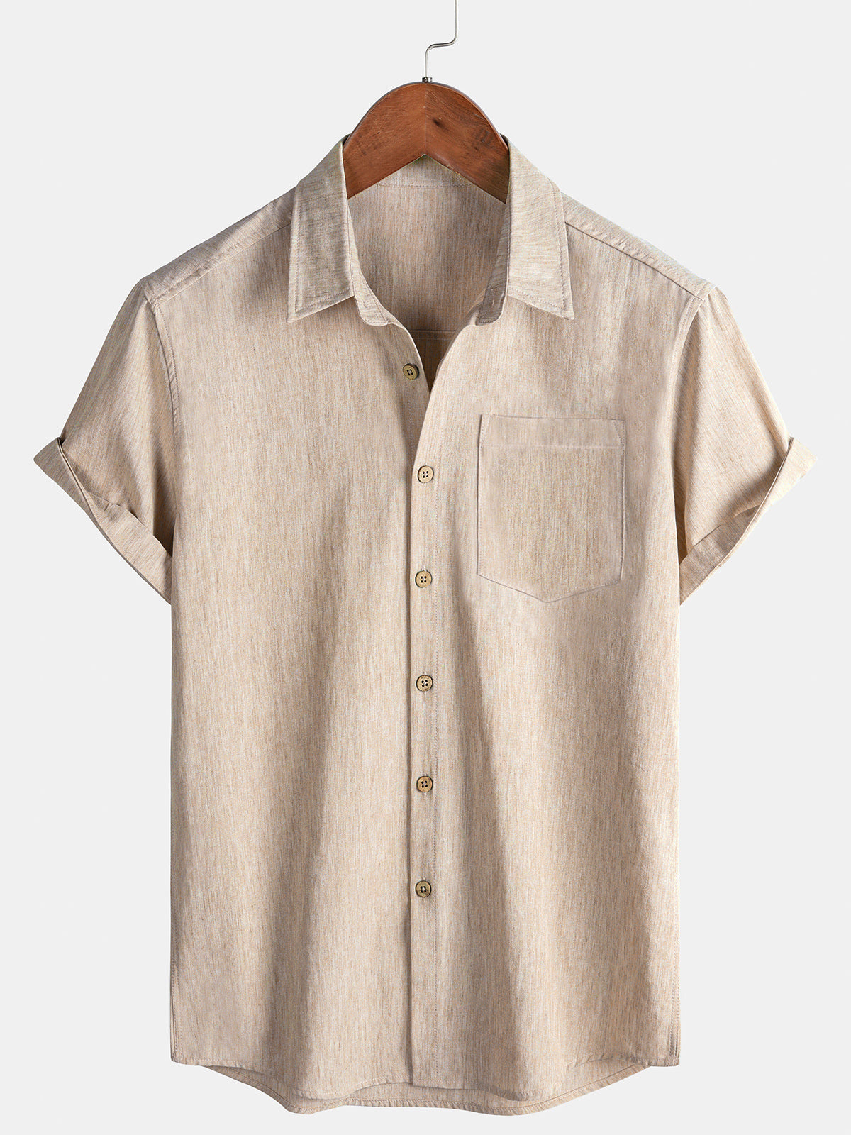 Chemise Sport Homme Confort Unie Beige Manche Courte