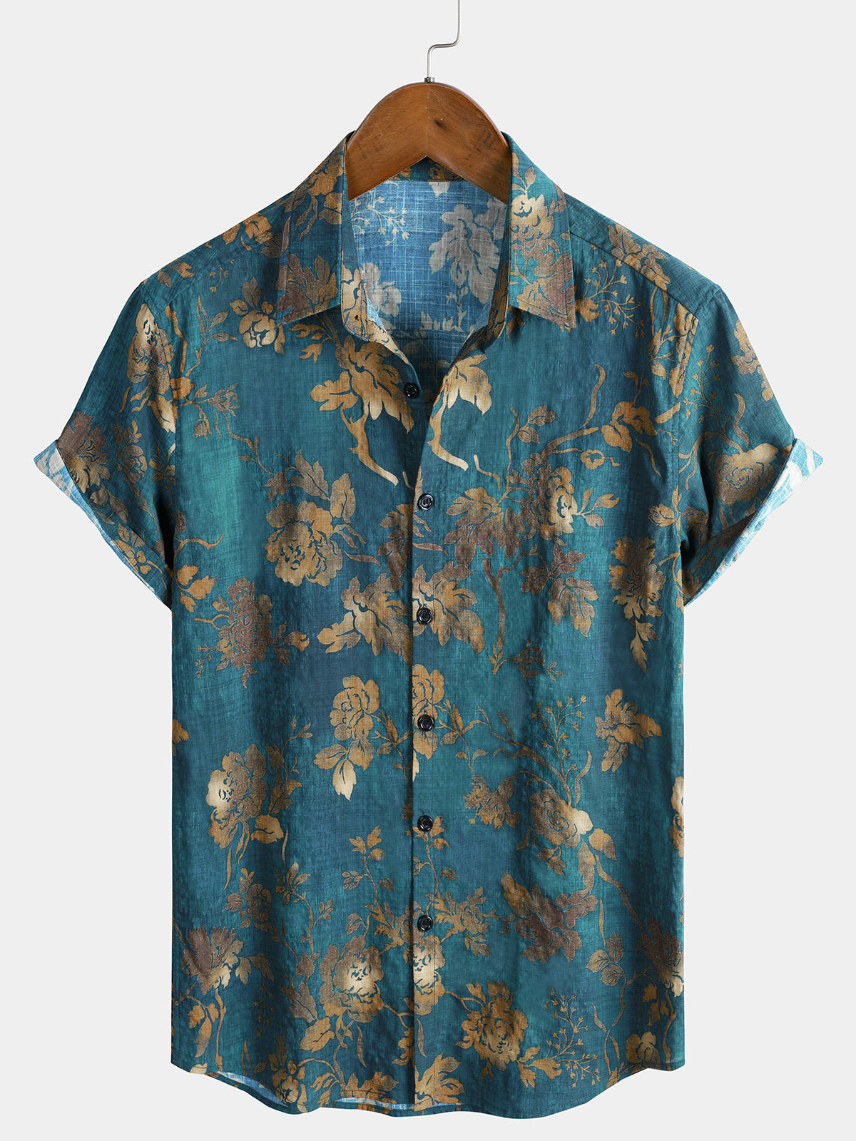 Chemise Hawaii Homme Vacances Bleue En Coton À Manches Courtes Vintage