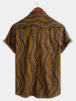 Chemise à manches courtes en coton imprimé léopard vintage pour homme