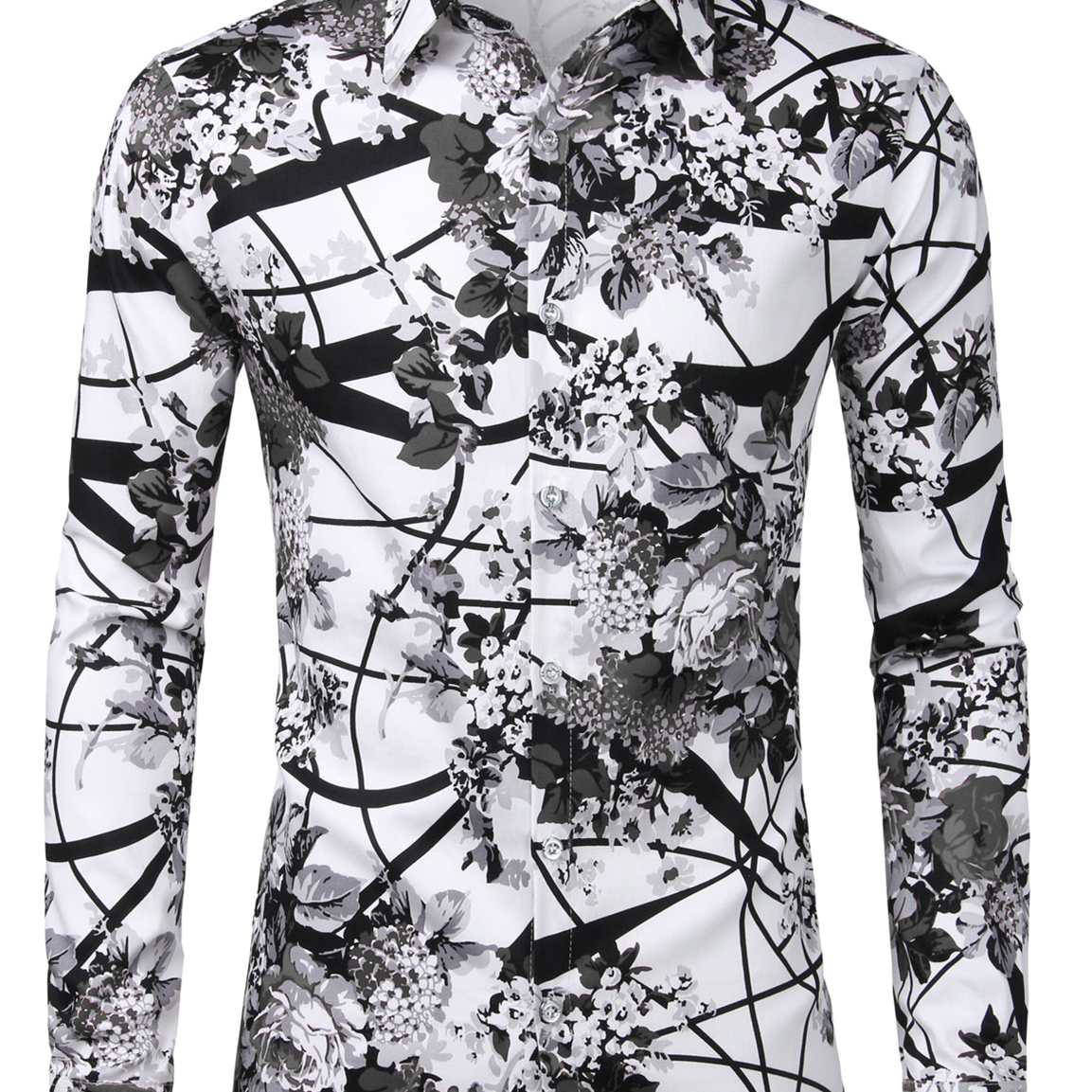 Chemise décontractée boutonnée à manches longues en coton à imprimé floral pour hommes