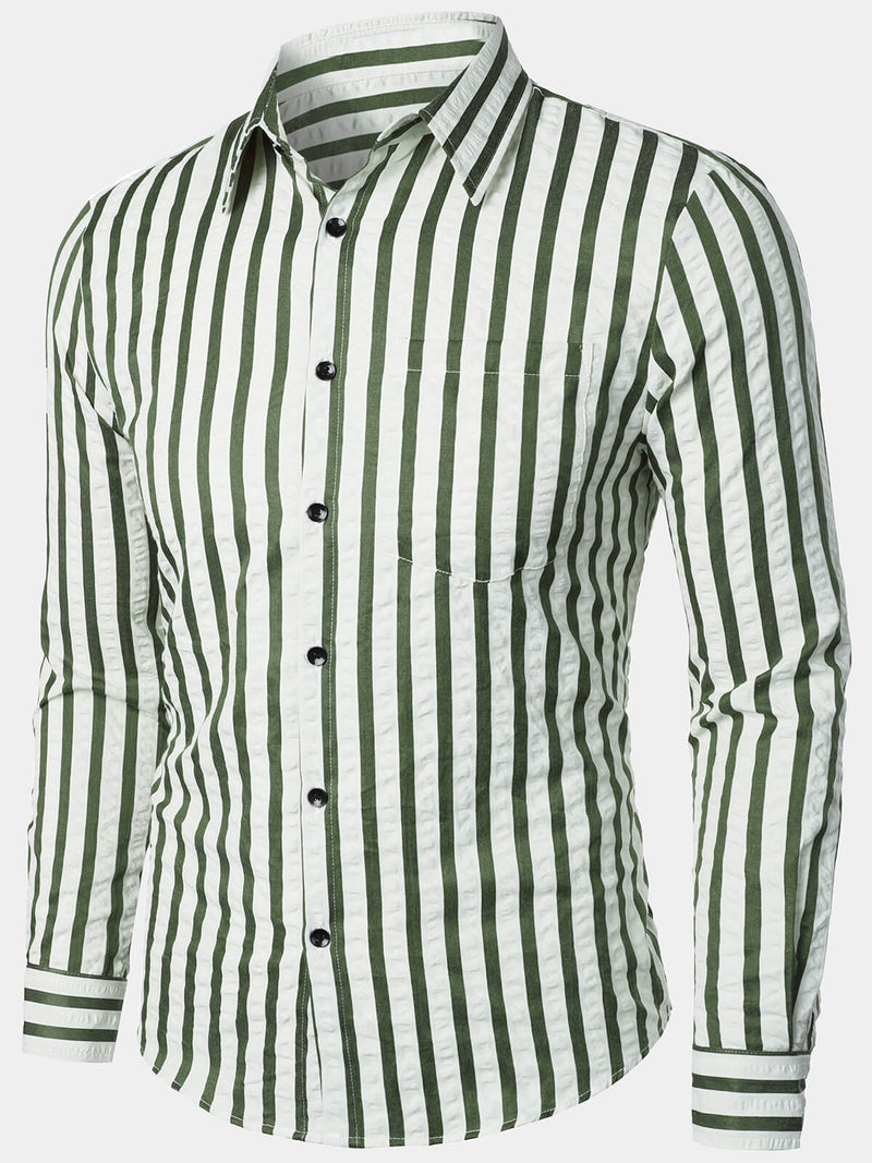 Chemise décontractée à manches longues et boutonnée à rayures pour hommes