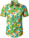Chemise à manches courtes en coton à motif floral hawaïen mignon pour hommes avec imprimé floral des années 70