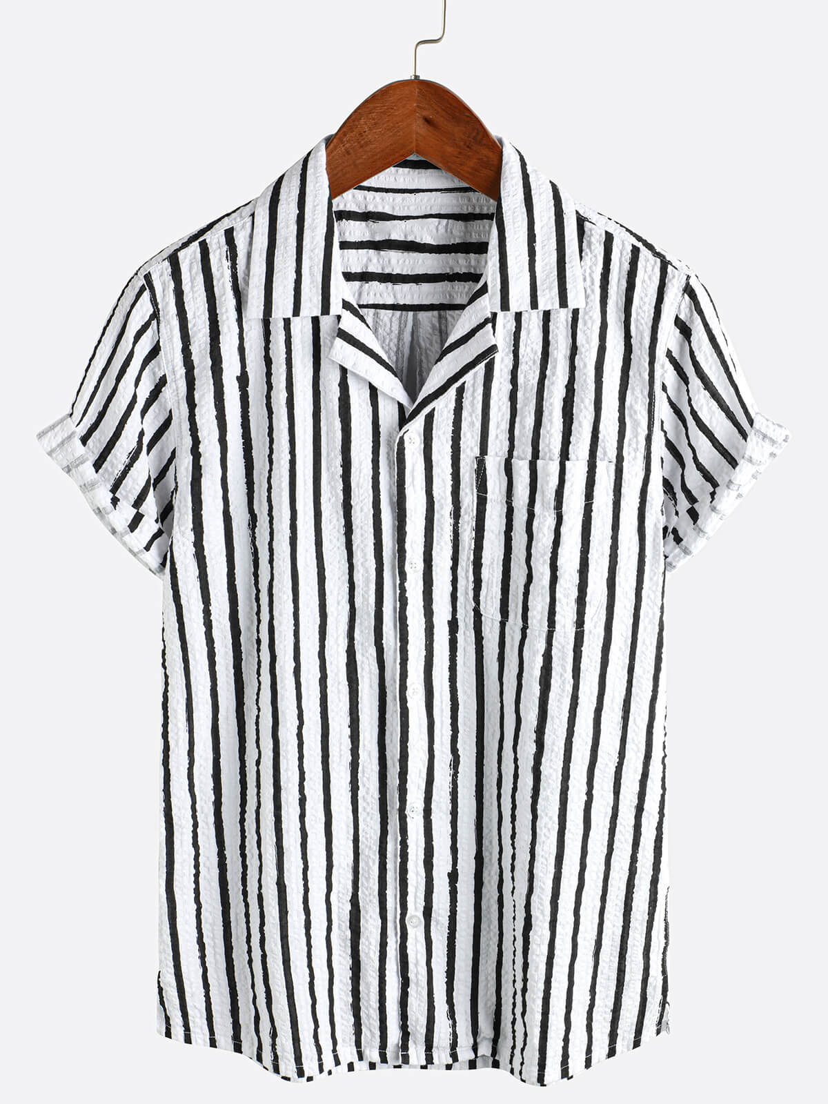 Chemise décontractée à manches courtes pour hommes, 100% coton, avec poche rayée, vacances hawaïennes, boutonnée