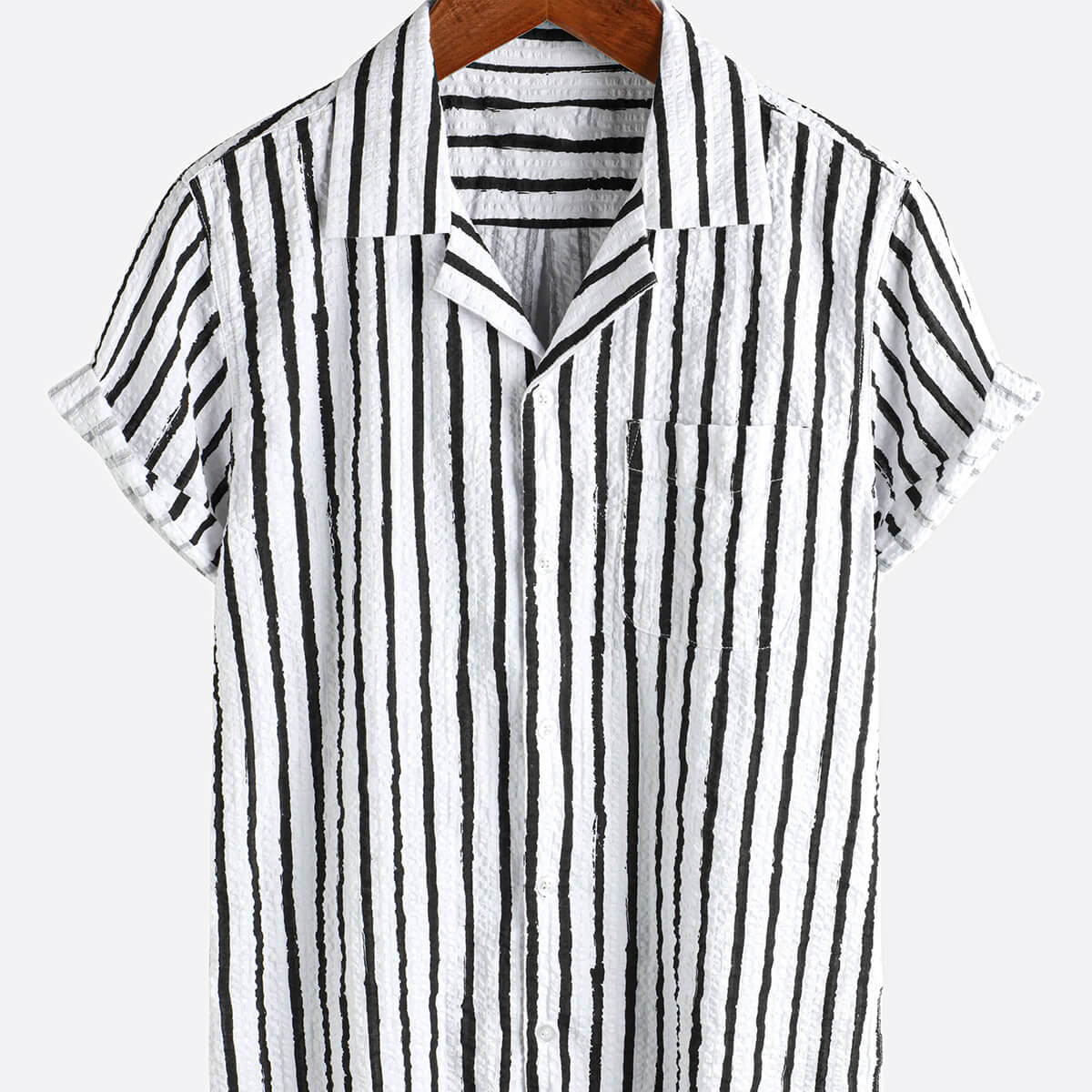 Chemise décontractée à manches courtes pour hommes, 100% coton, avec poche rayée, vacances hawaïennes, boutonnée