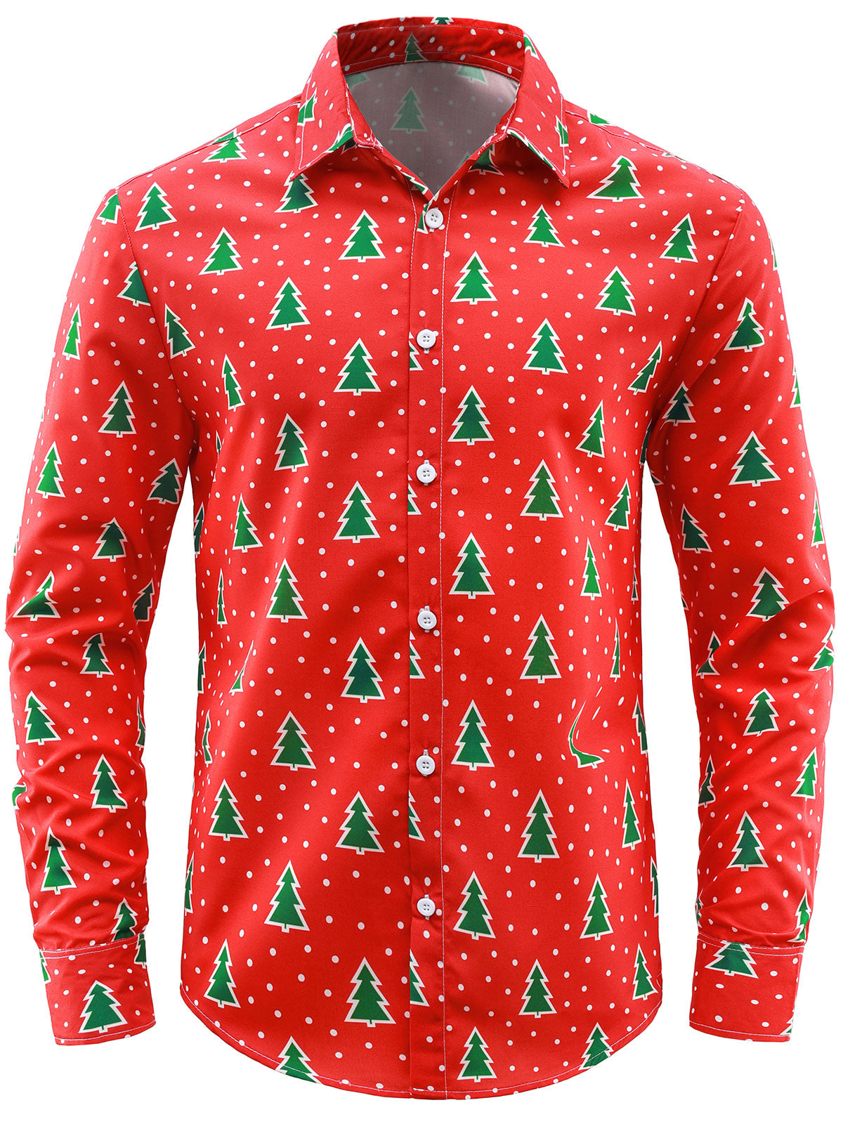 Chemise boutonnée à manches longues pour homme avec motif sapin de Noël