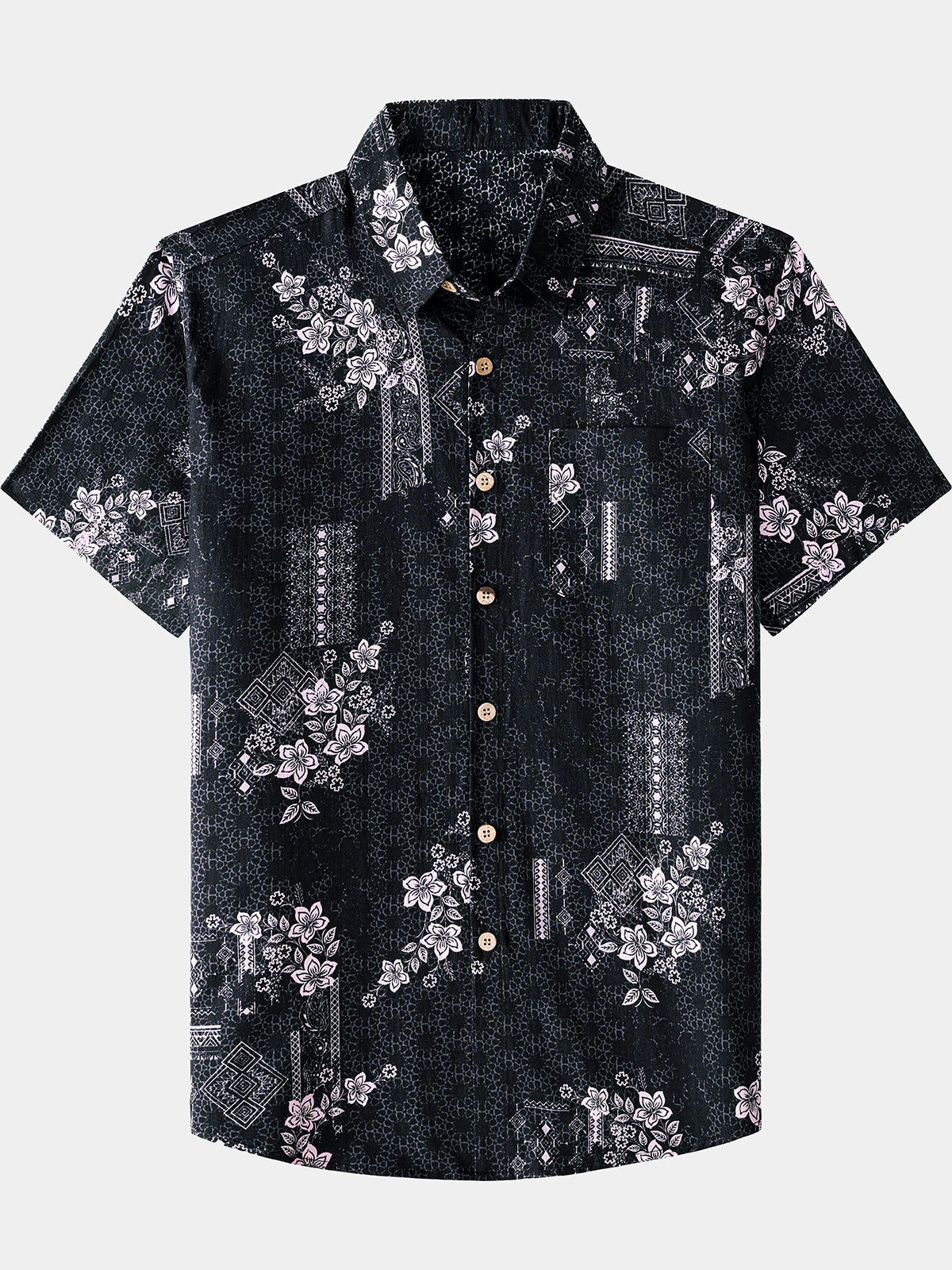 Chemise Hawaïenne Vintage Motif Géométrique Coton Vacances Plage
