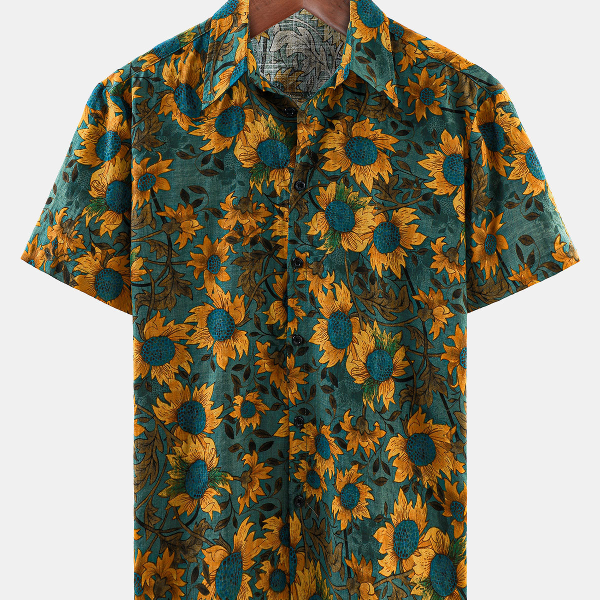 Chemise d'été à manches courtes en coton respirant rétro tournesol pour hommes