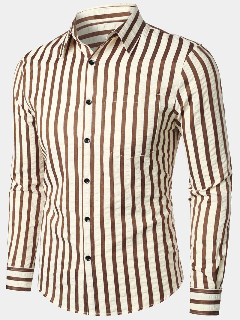 Chemise décontractée à manches longues et boutonnée à rayures pour hommes