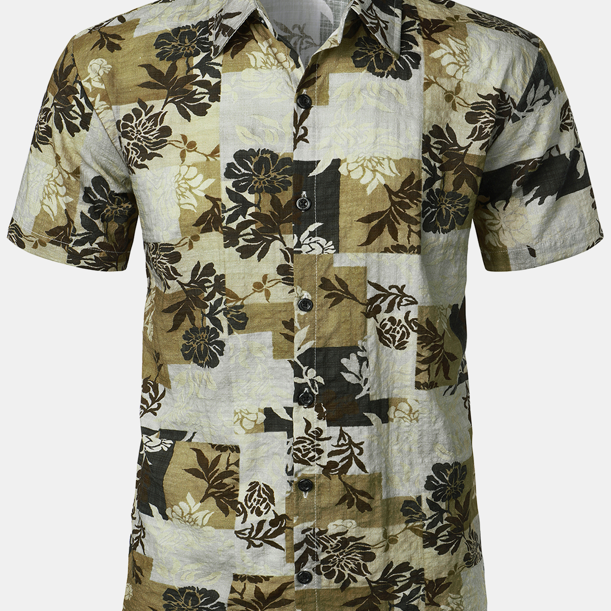 Chemise boutonnée à manches courtes et imprimé floral pour hommes