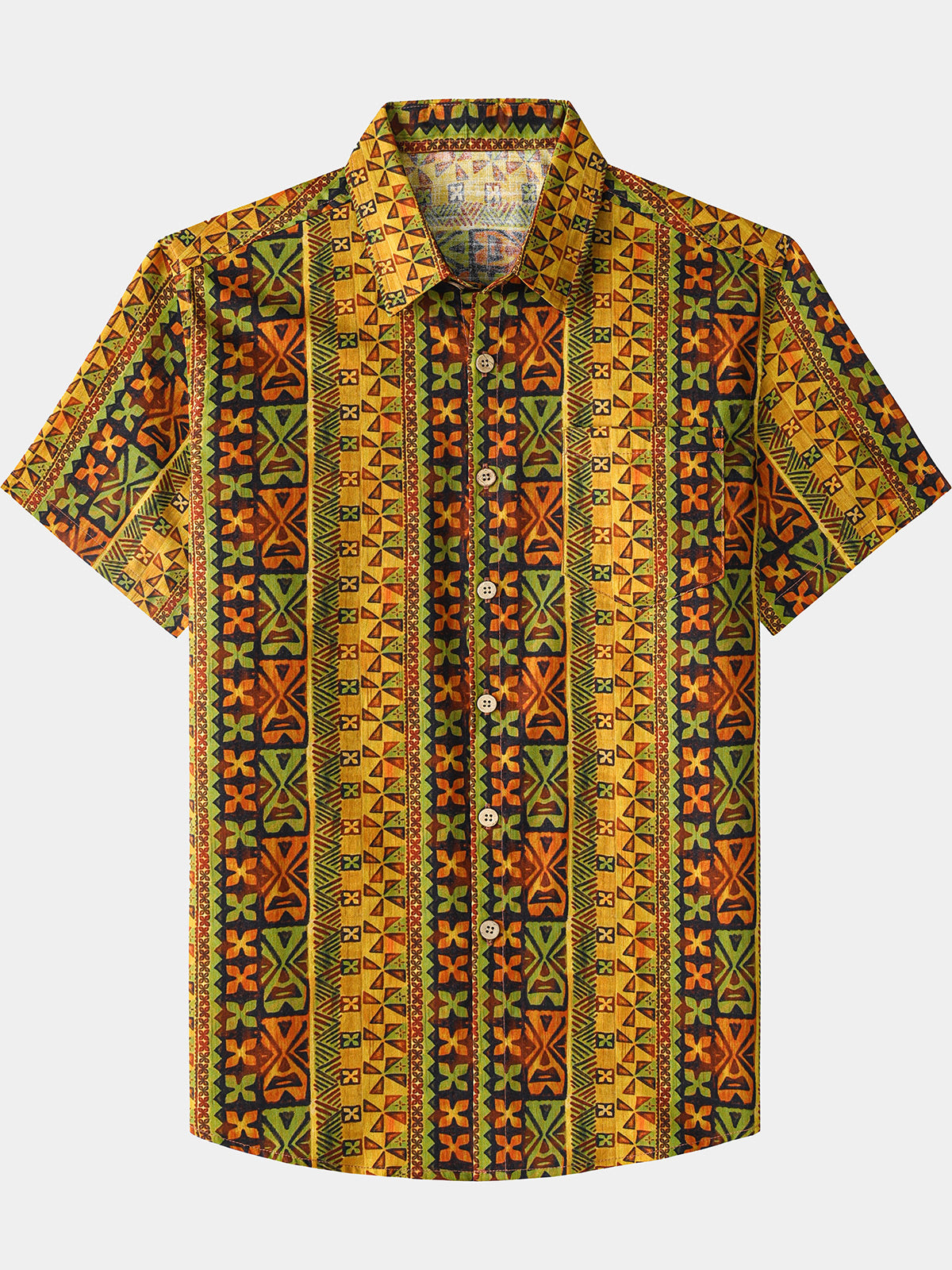 Chemise Homme Motif Géométrique Jaune Vintage