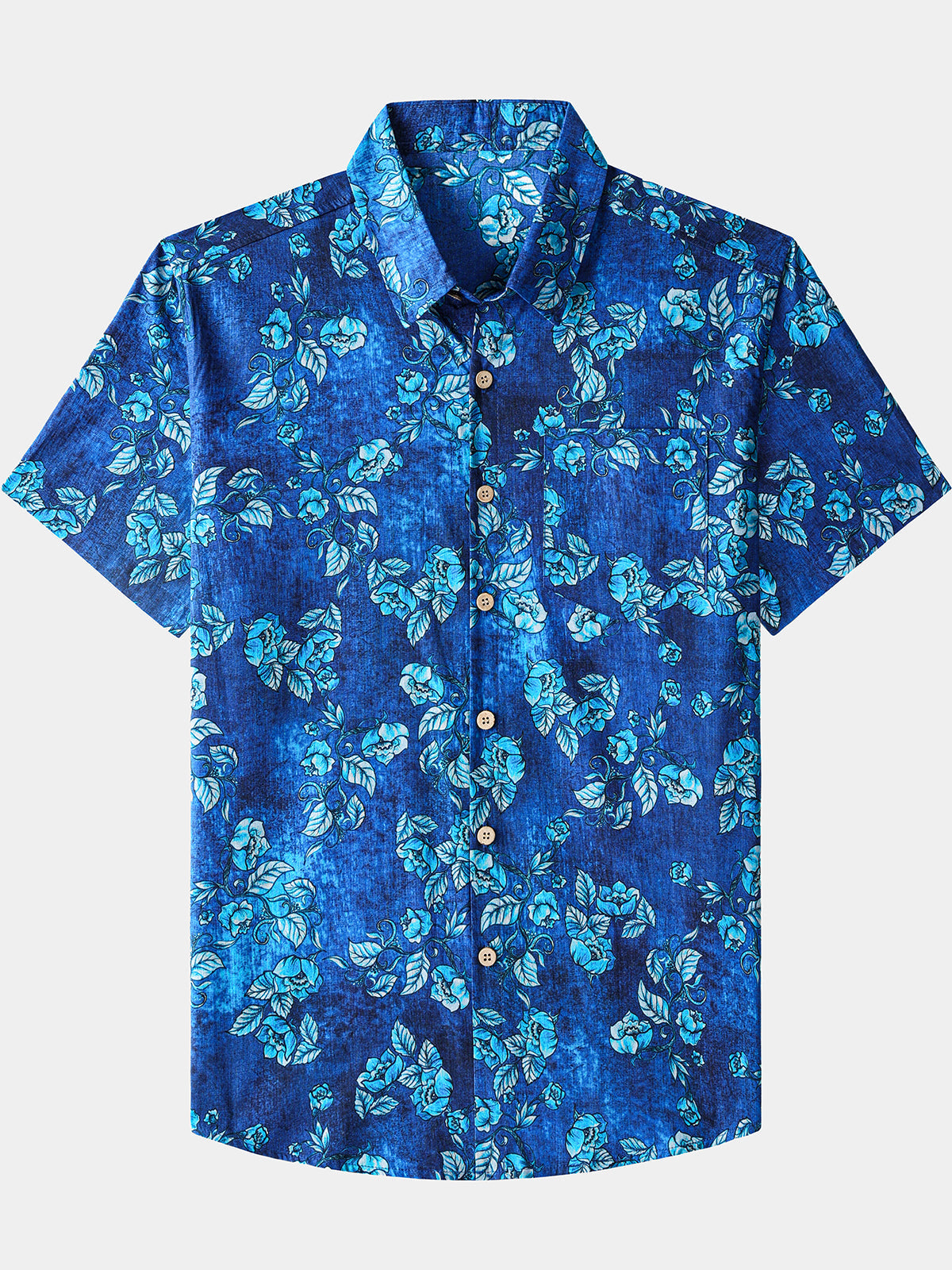 Chemise Vintage Homme Coton Texturé Fleurs Boutonnée Casual