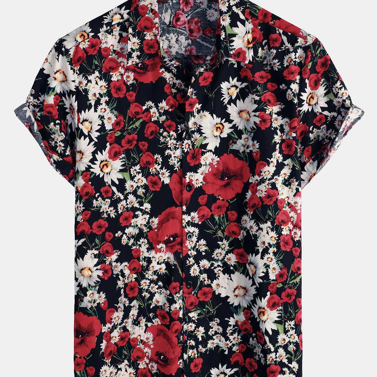 Chemise d'été à manches courtes pour hommes, imprimé Floral, Rose, marguerite, fleurs, décontractée