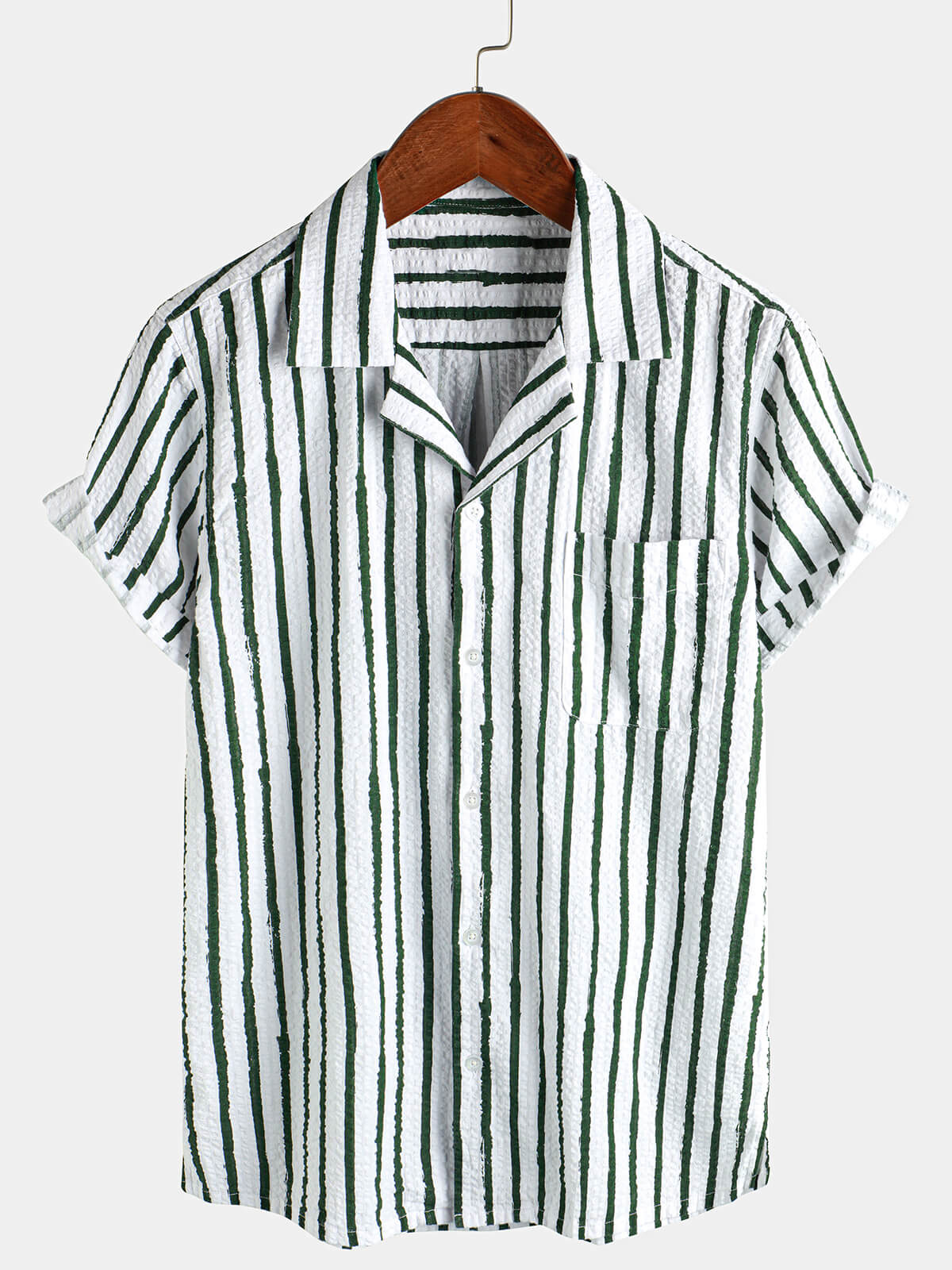 Chemise décontractée à manches courtes pour hommes, 100% coton, avec poche rayée, vacances hawaïennes, boutonnée