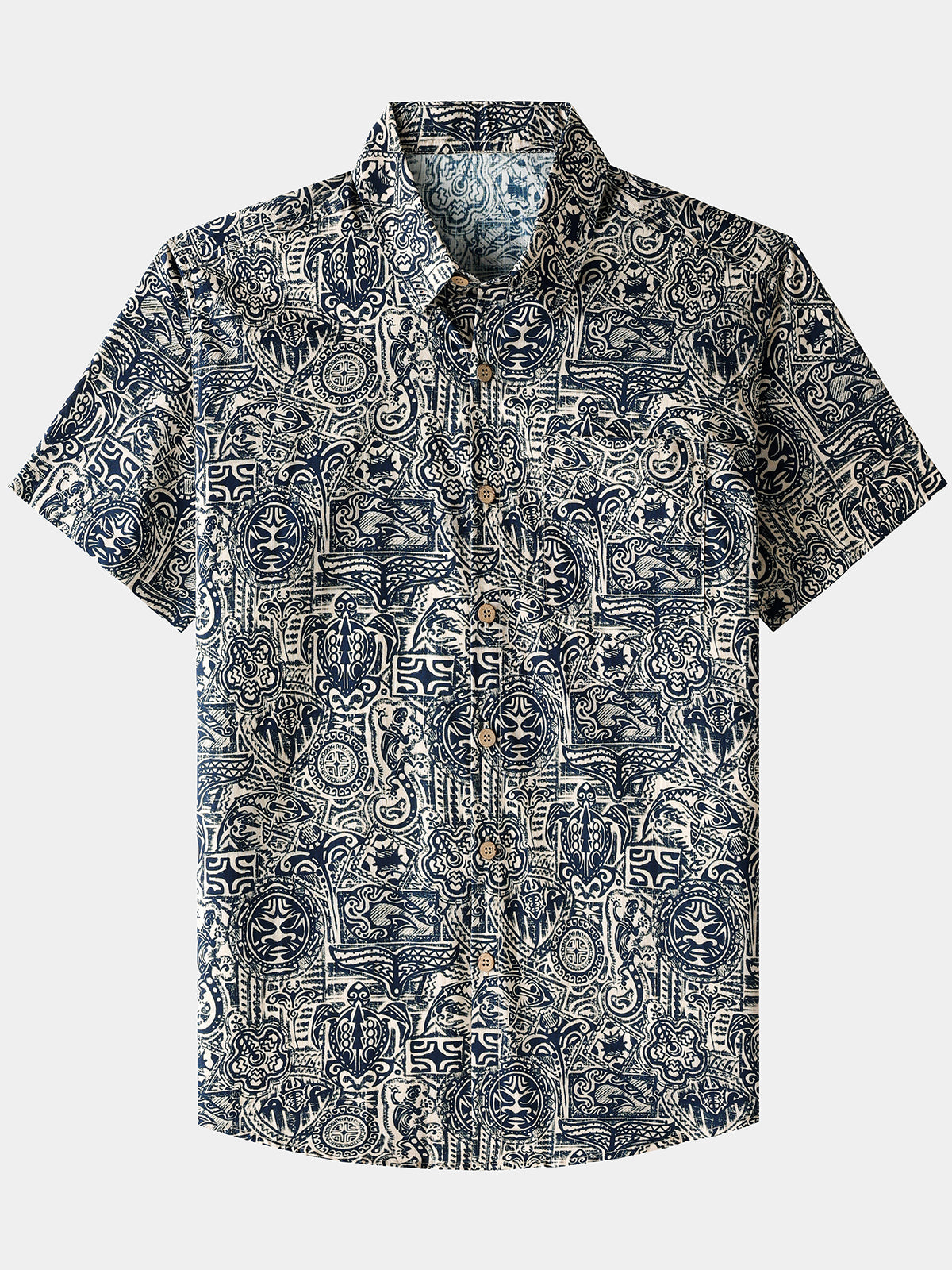 Men’s Tribal Pattern Short Sleeve Button Down Breathable Cool Casual Shirt